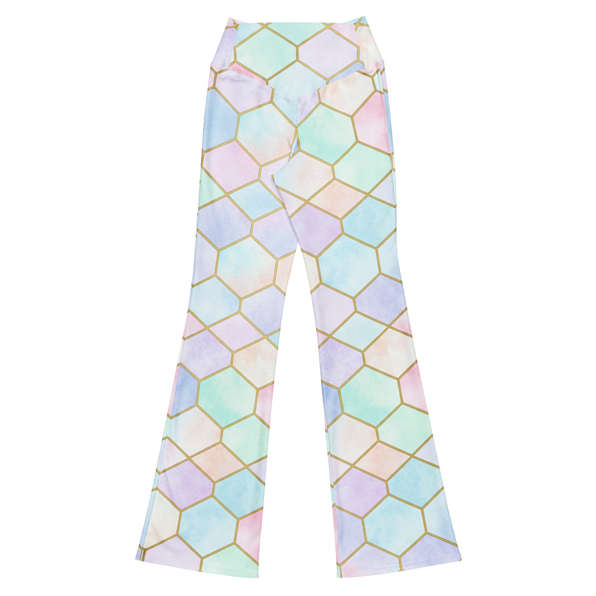 Arabic Watercolour Pastel Rainbow Flare Leggings | GearBunch