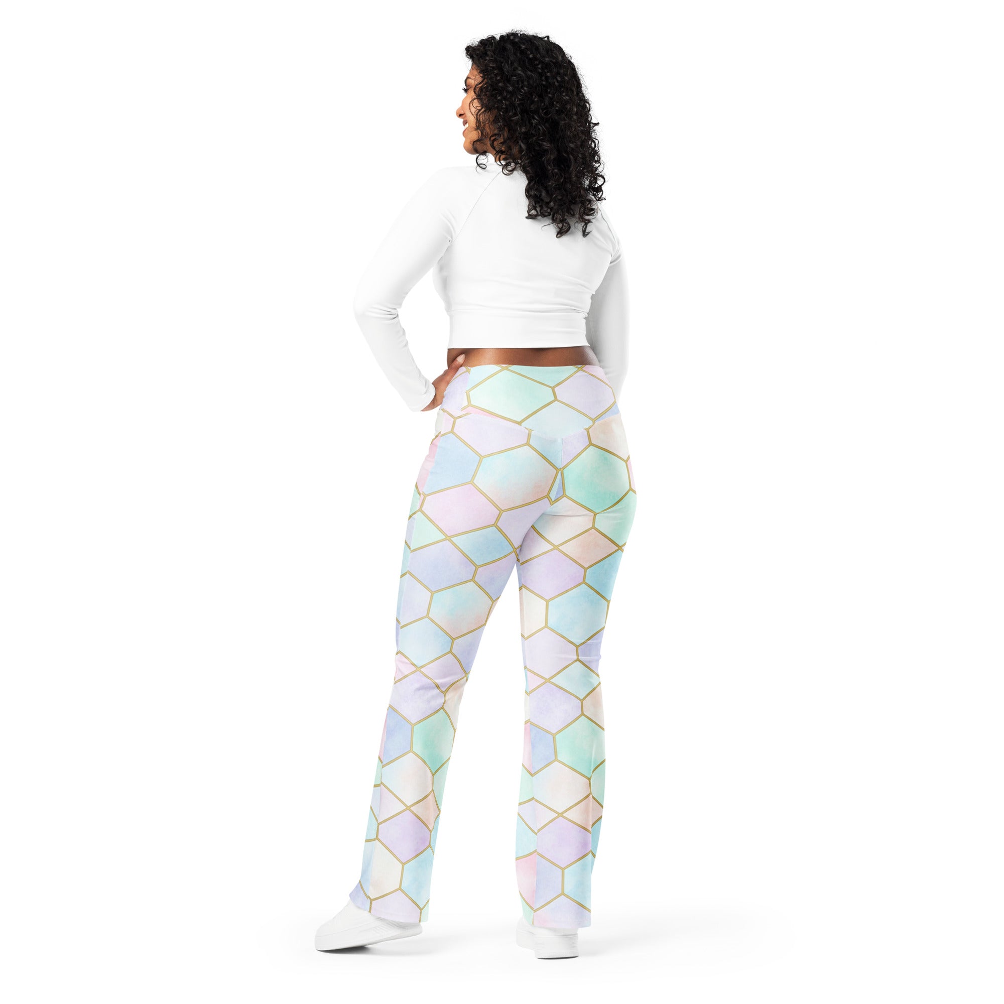 Arabic Watercolour Pastel Rainbow Flare Leggings | GearBunch