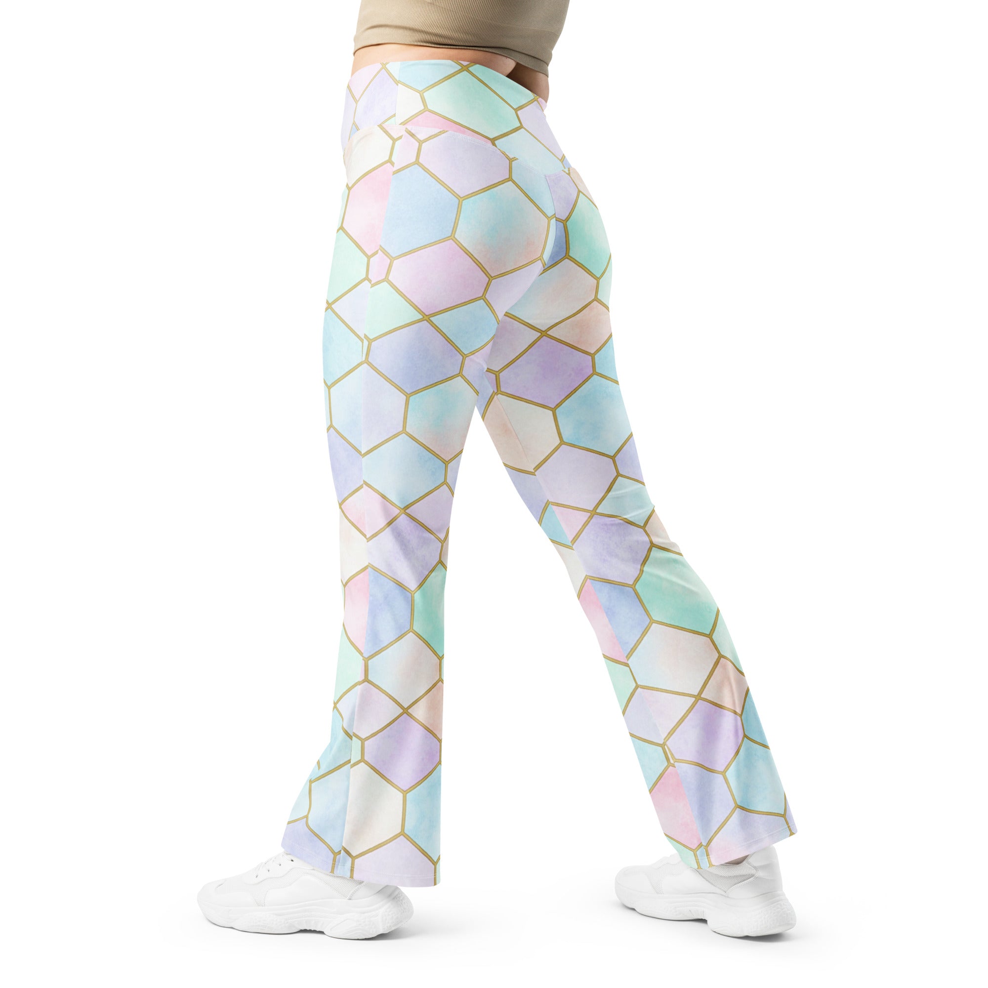 Arabic Watercolour Pastel Rainbow Flare Leggings | GearBunch