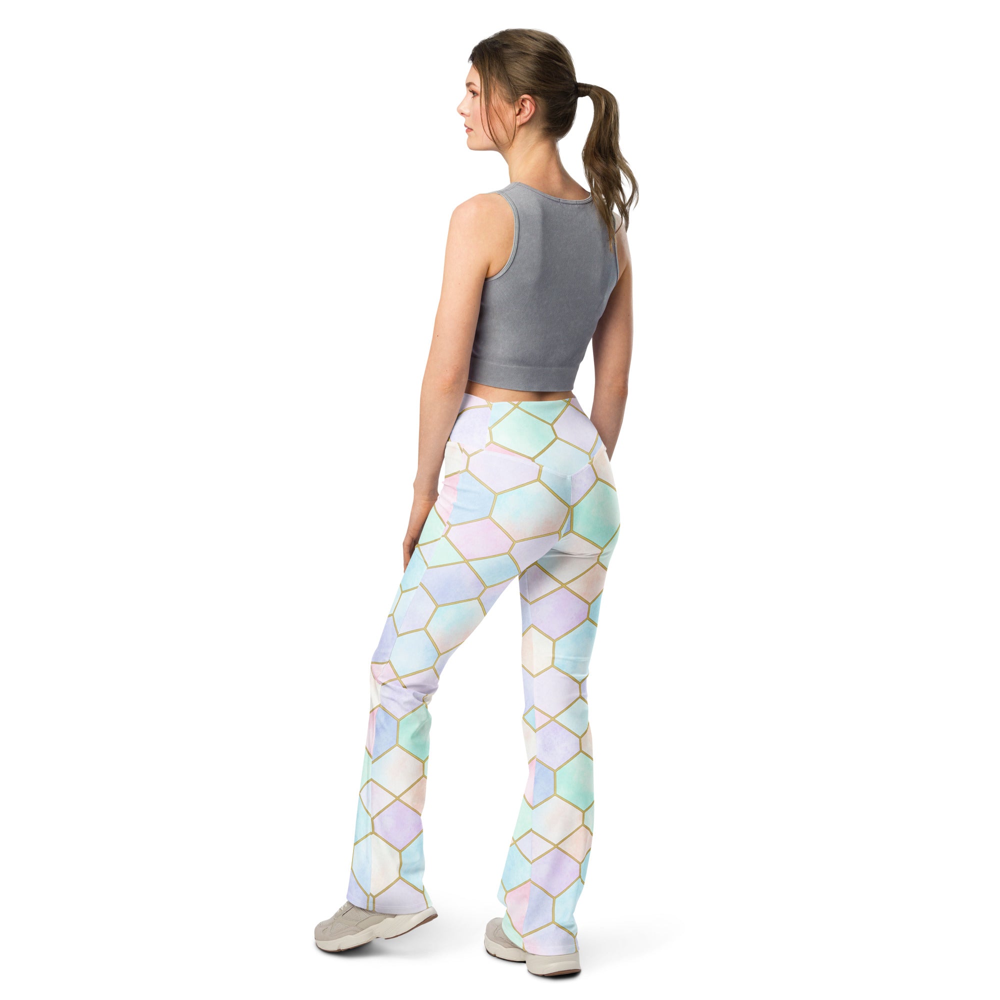 Arabic Watercolour Pastel Rainbow Flare Leggings | GearBunch
