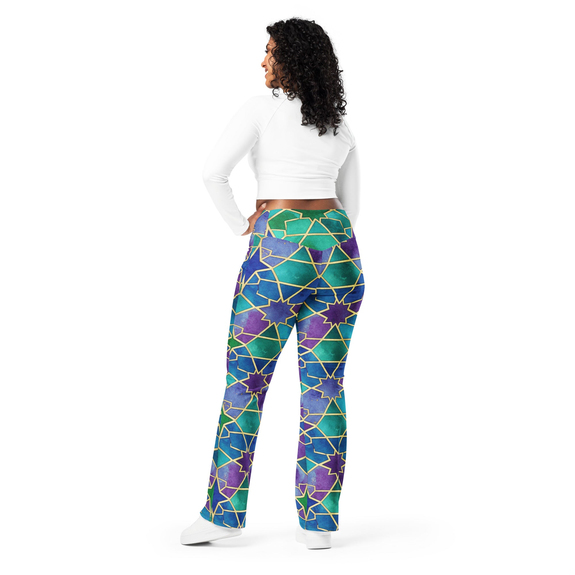 Arabic Peacock Plume Flare Leggings | GearBunch