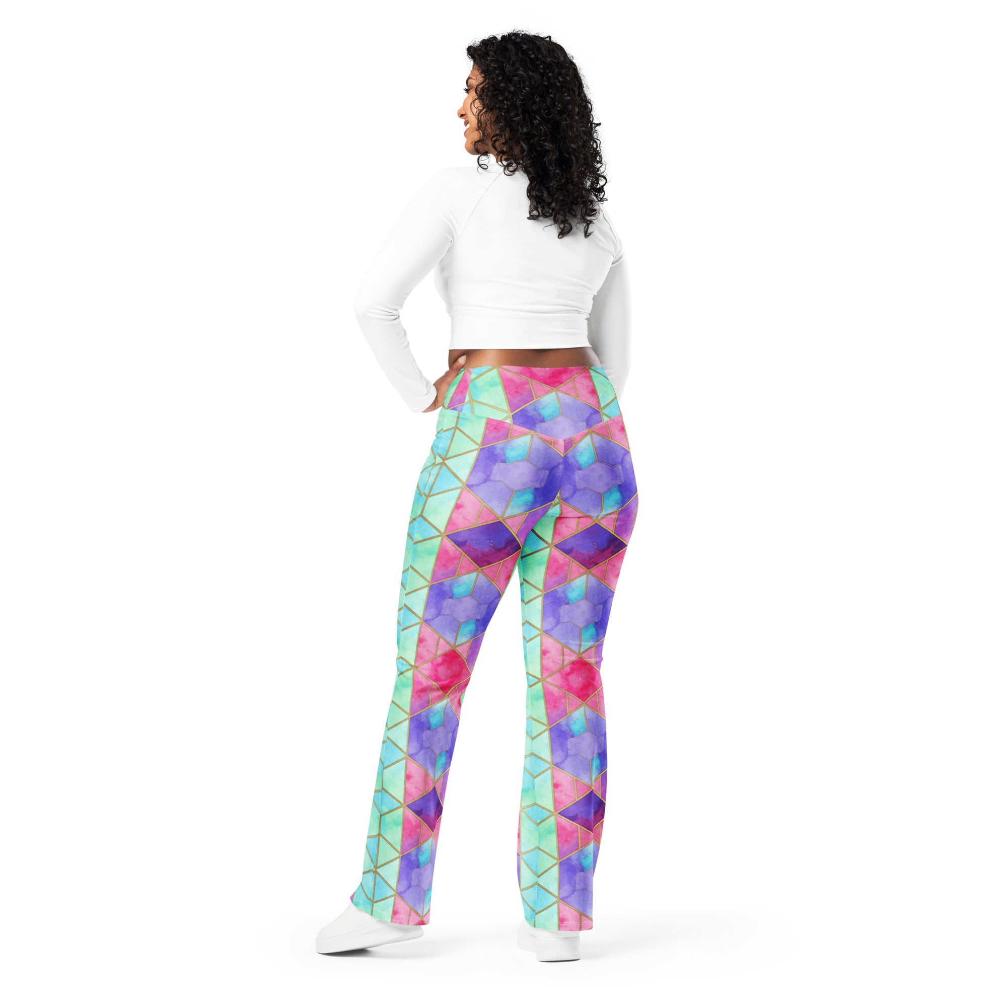 Arabic Watercolour Violet Dream Flare Leggings | GearBunch