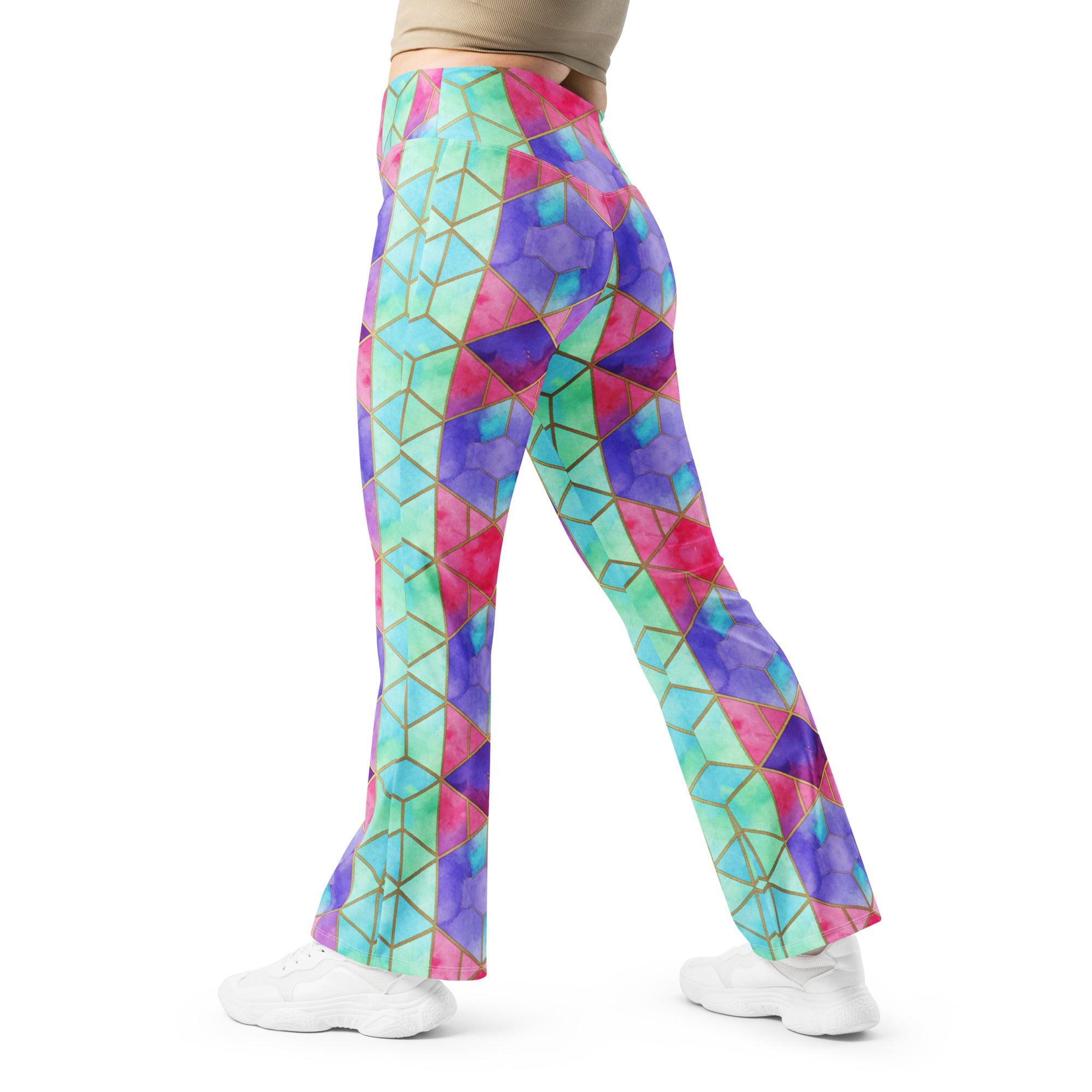 Arabic Watercolour Violet Dream Flare Leggings | GearBunch