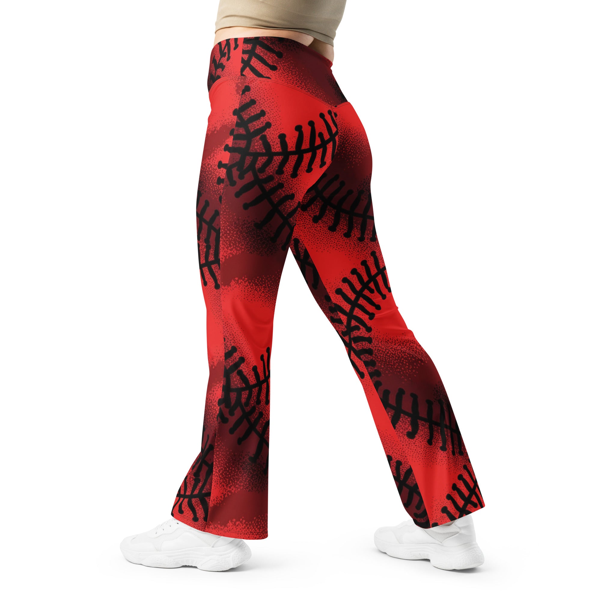 Black Baseball Stitches Flare Leggings | GearBunch
