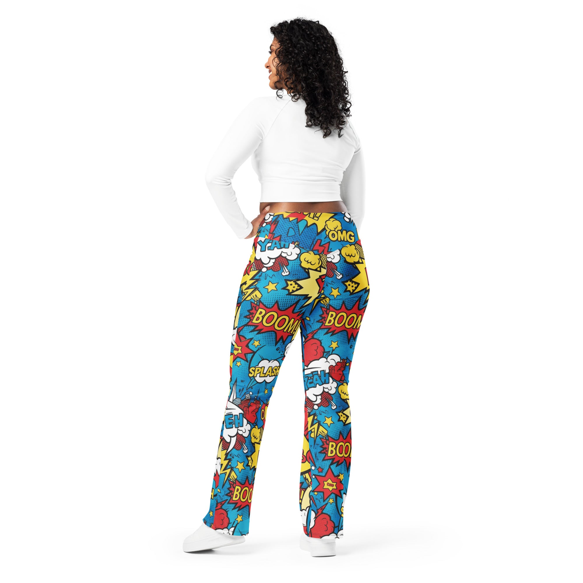 Comic Pop Electric Blue Flare Leggings | GearBunch