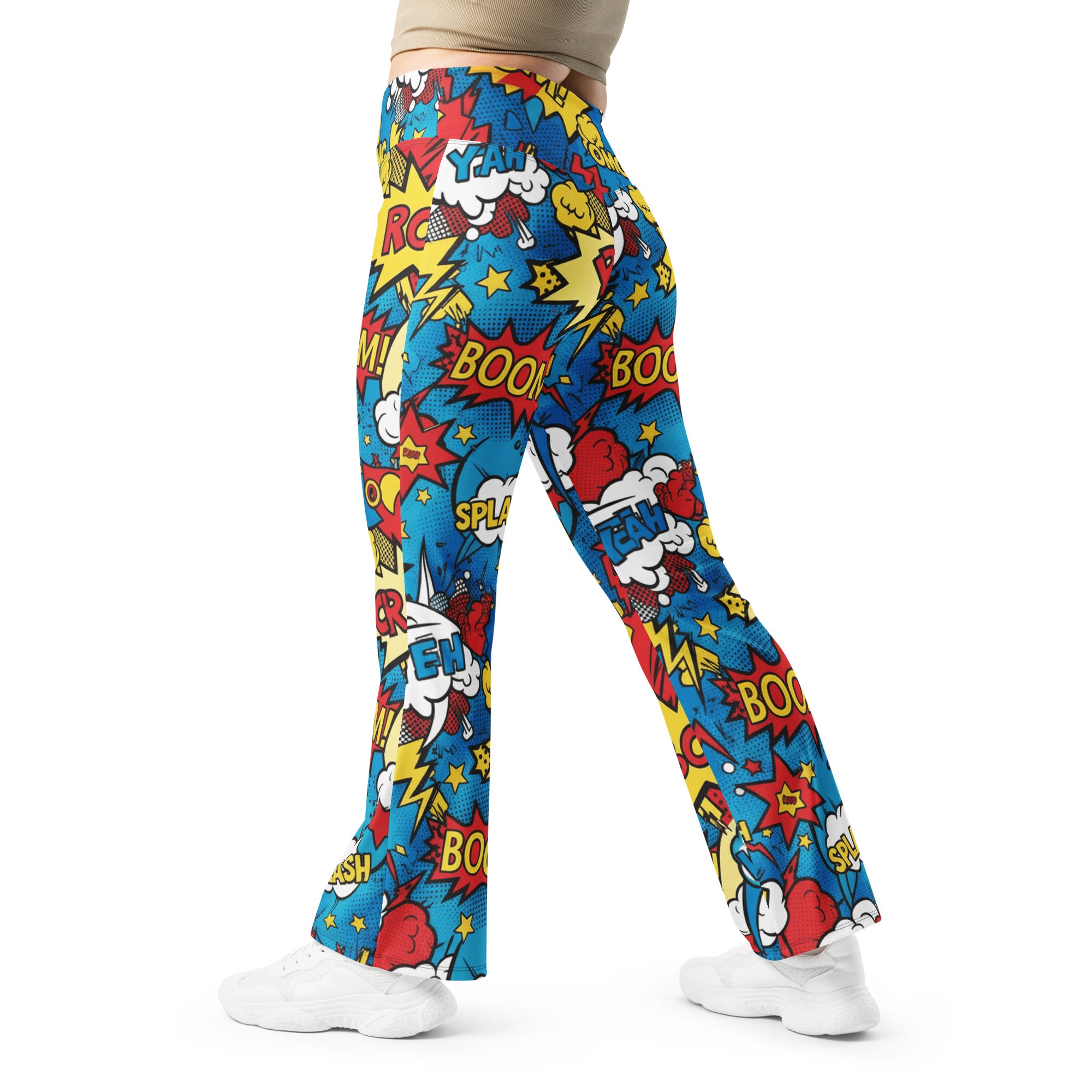 Comic Pop Electric Blue Flare Leggings | GearBunch