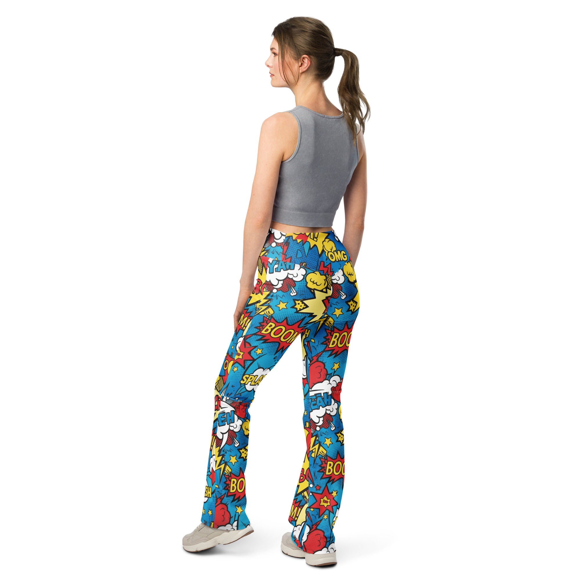 Comic Pop Electric Blue Flare Leggings | GearBunch