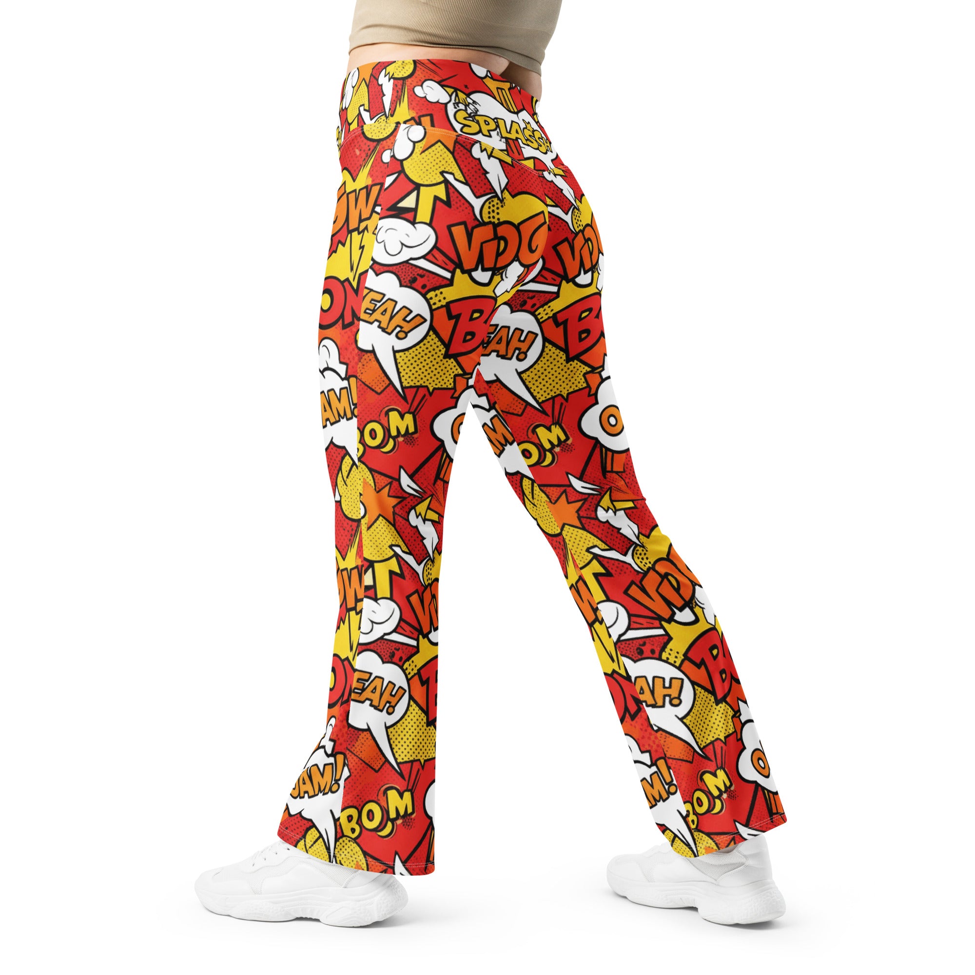 Comic Pop Fire Engine Flare Leggings | GearBunch