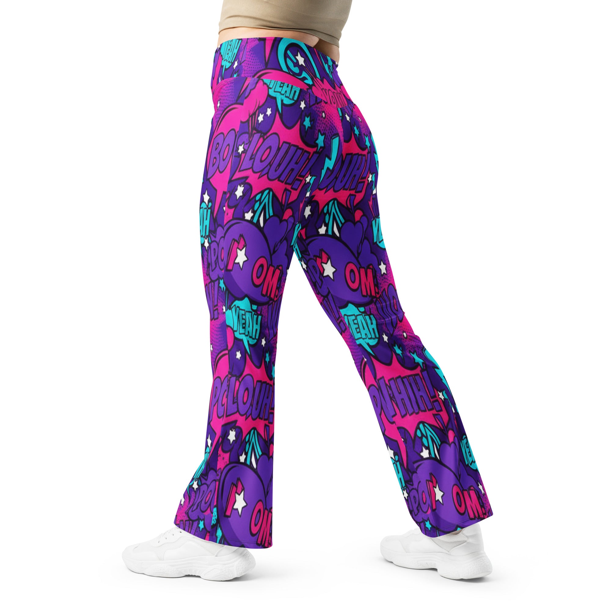 Comic Pop Galaxy Purple Flare Leggings | GearBunch