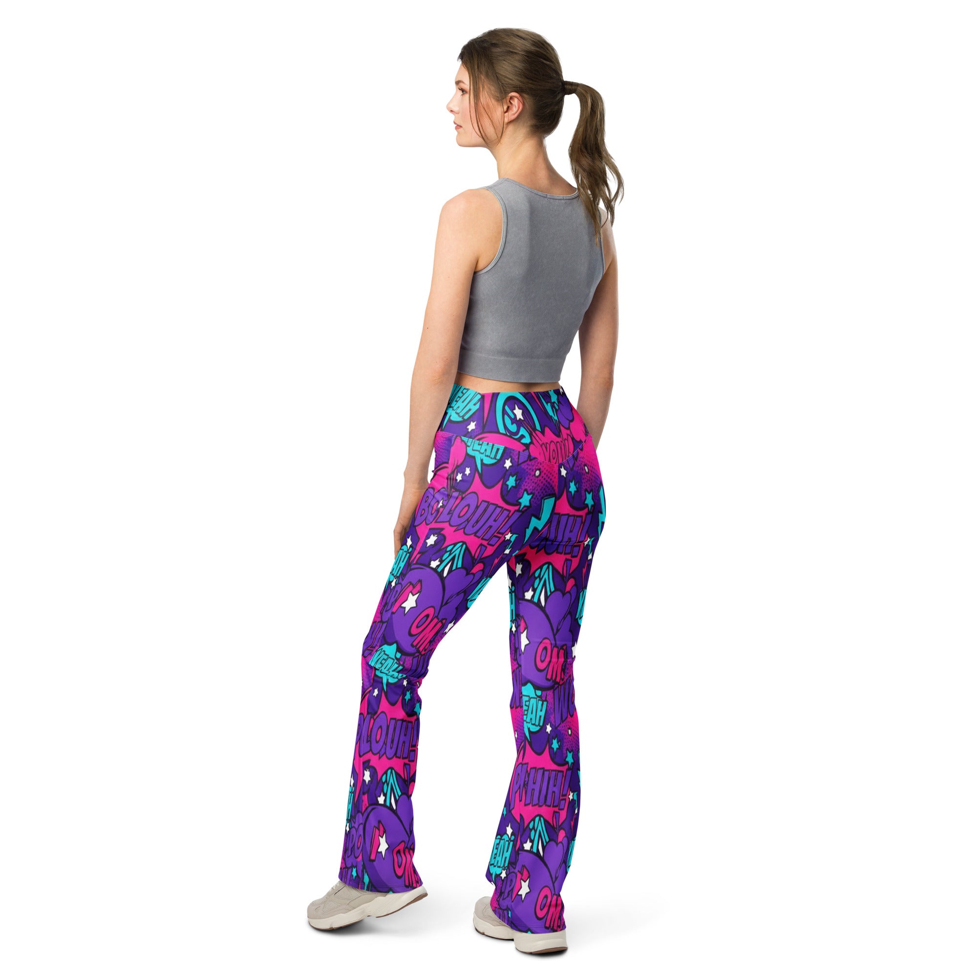 Comic Pop Galaxy Purple Flare Leggings | GearBunch