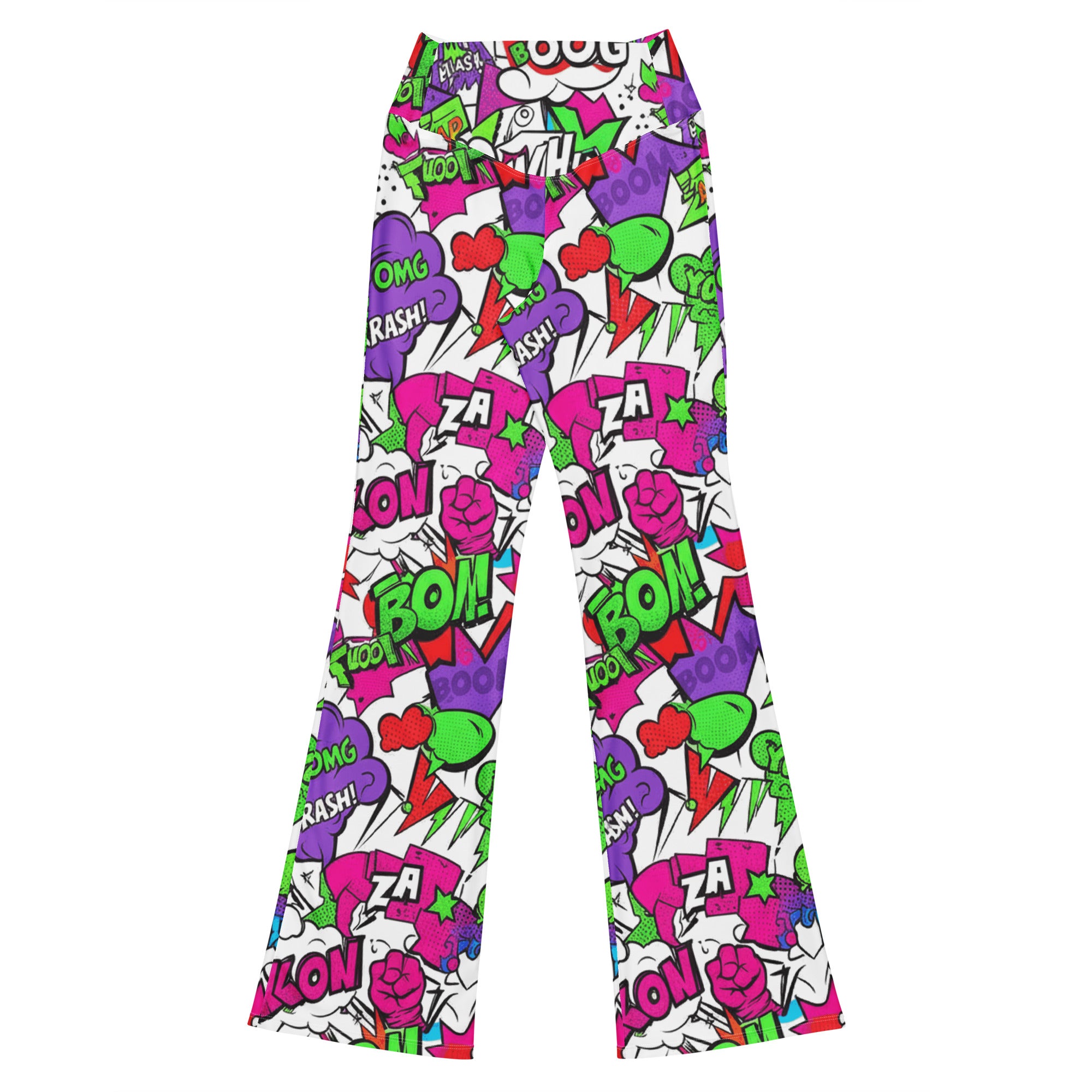 Comic Pop Neon Pink Flare Leggings | GearBunch