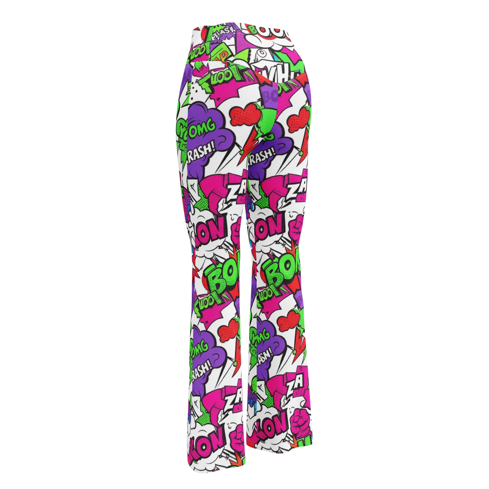 Comic Pop Neon Pink Flare Leggings | GearBunch
