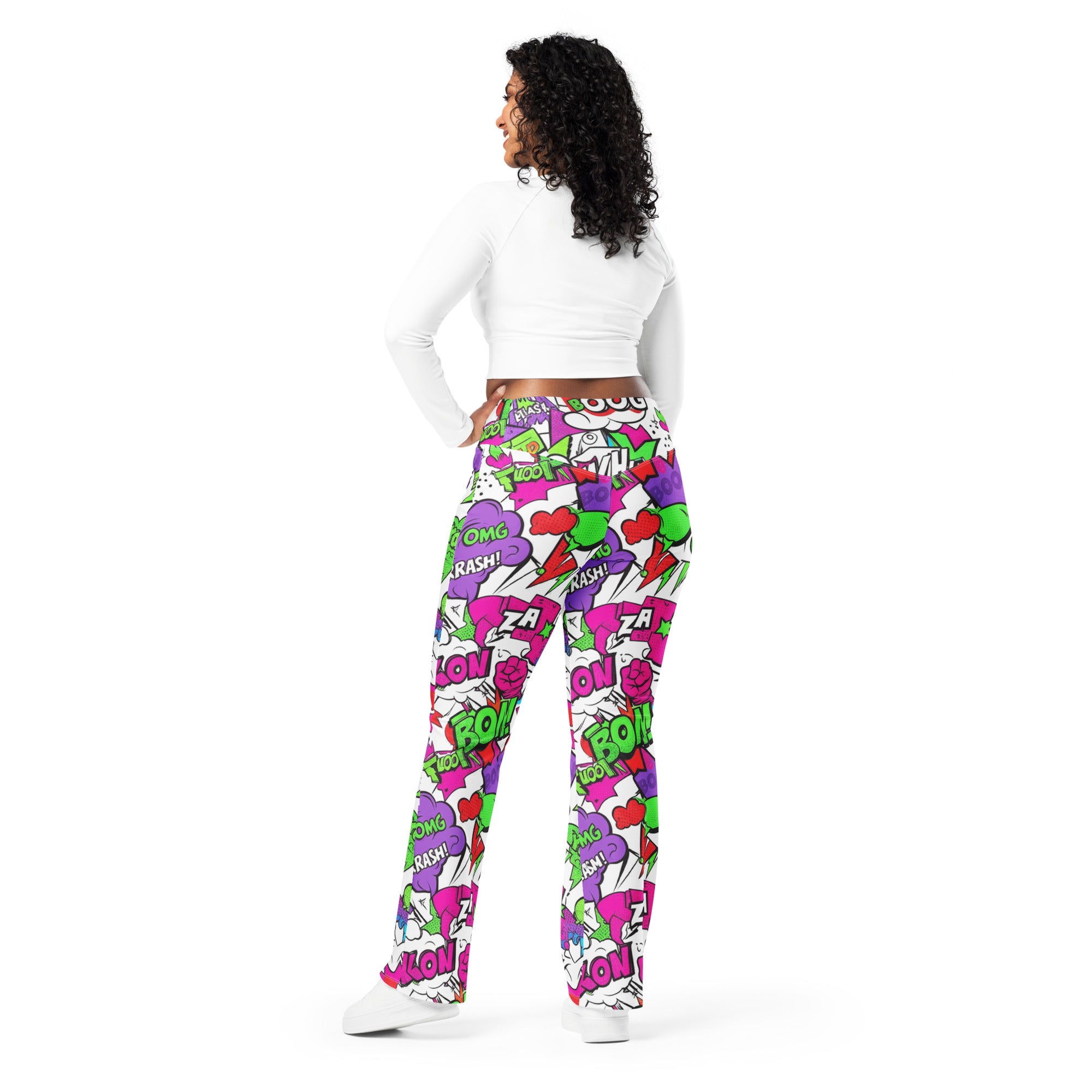 Comic Pop Neon Pink Flare Leggings | GearBunch