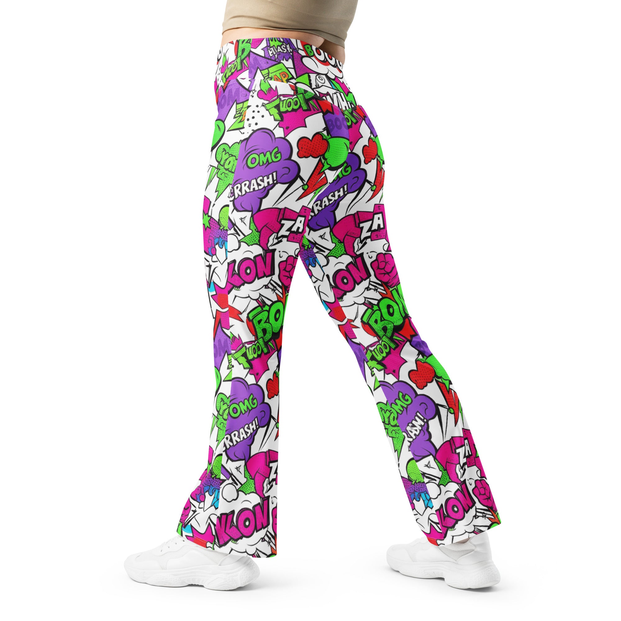 Comic Pop Neon Pink Flare Leggings | GearBunch