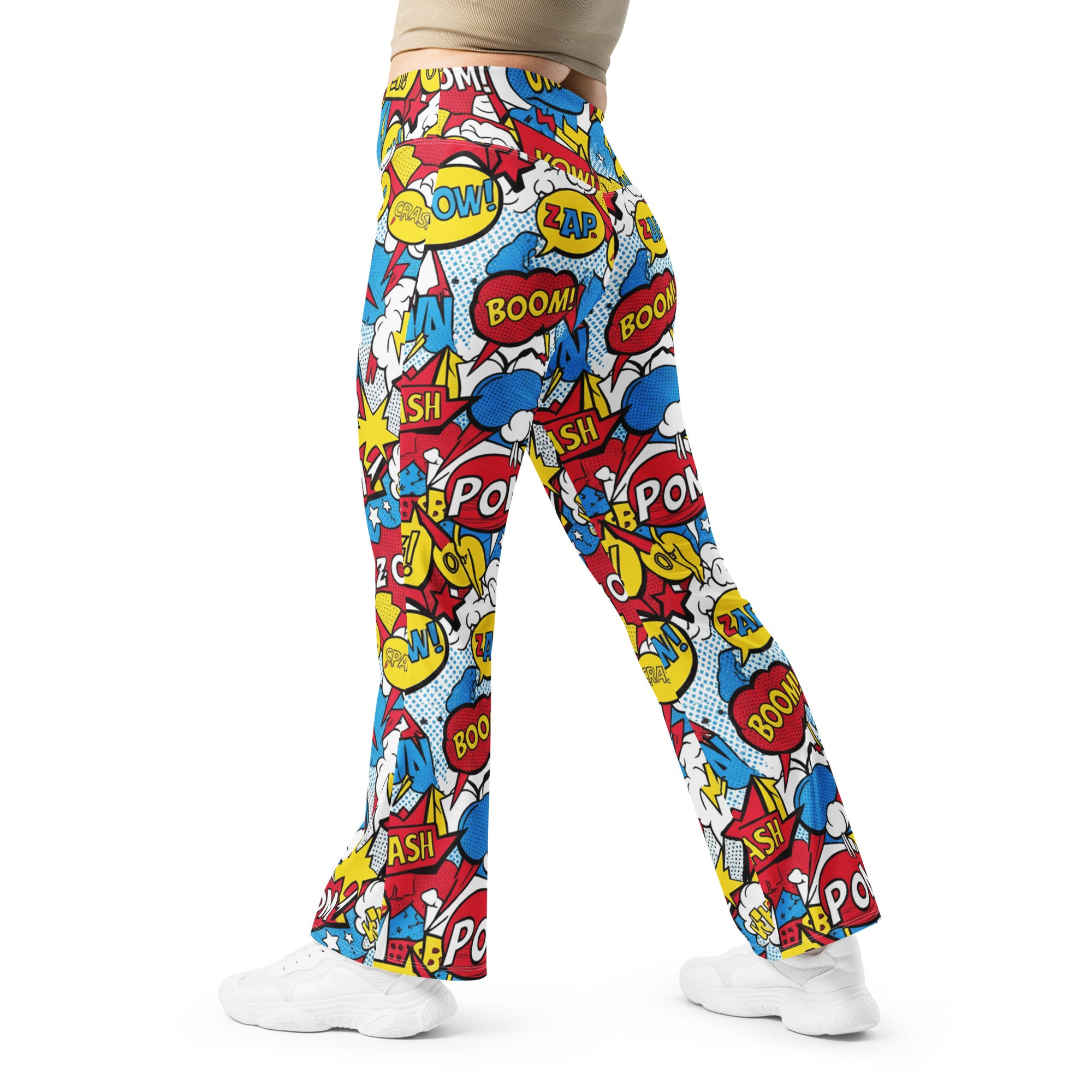 Comic Pop Retro Red Flare Leggings | GearBunch