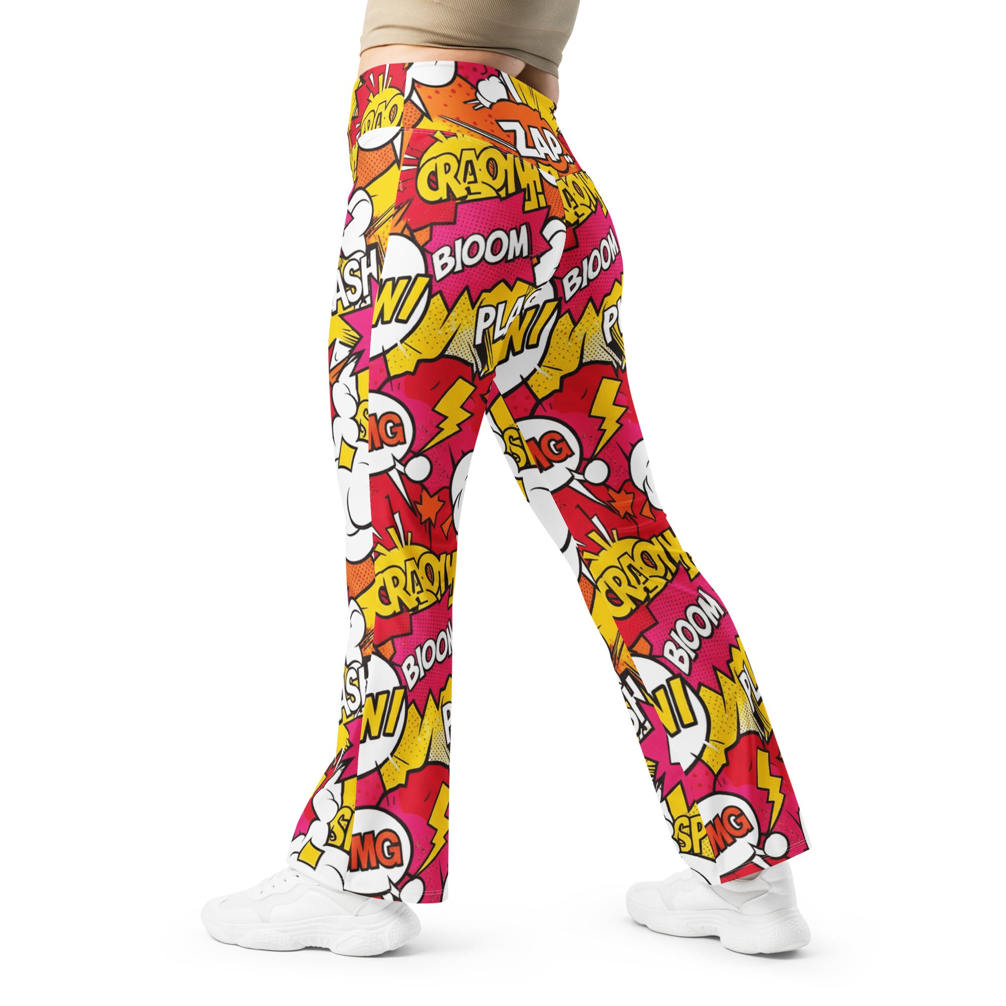 Comic Pop Sunset Orange Flare Leggings | GearBunch