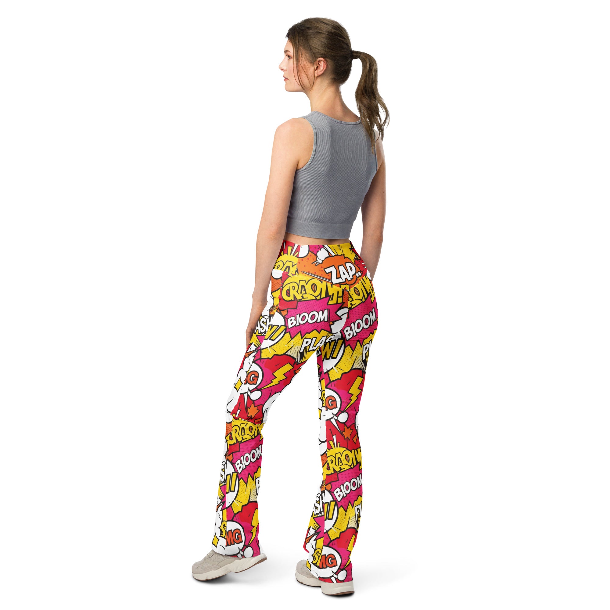 Comic Pop Sunset Orange Flare Leggings | GearBunch
