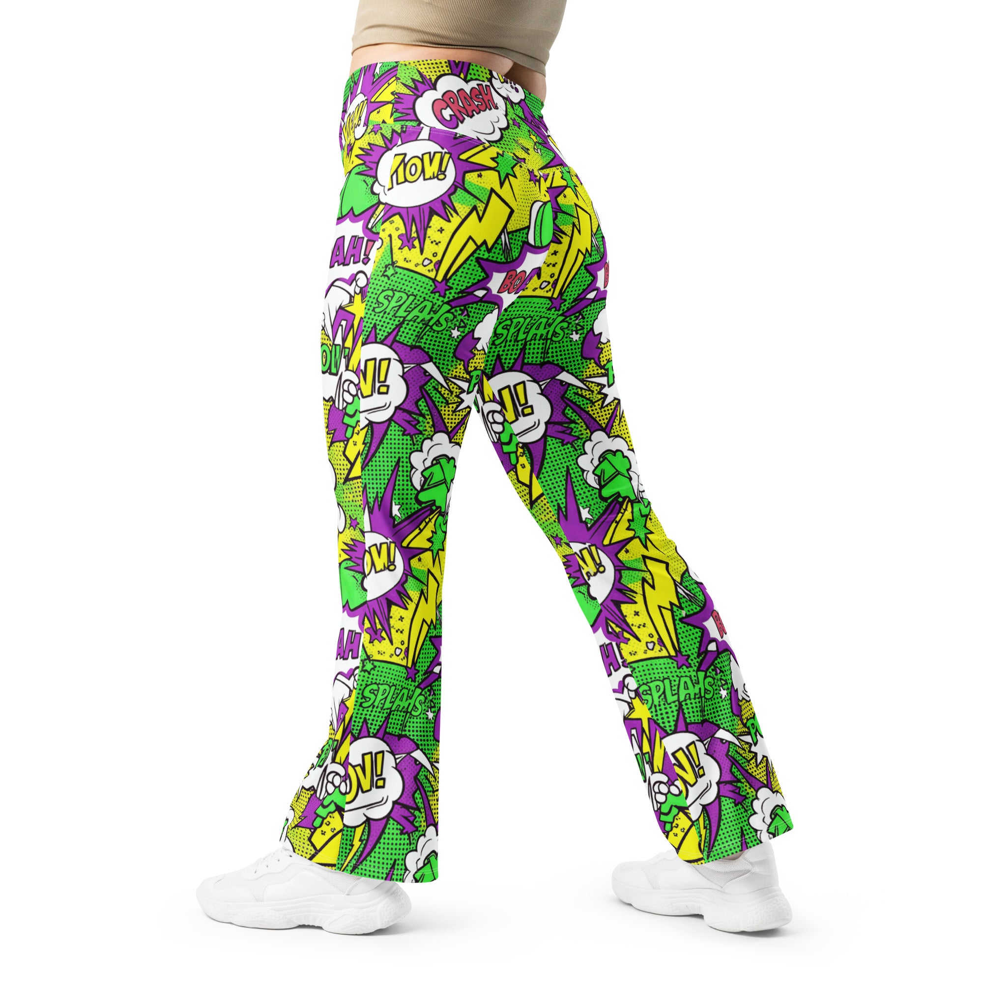 Comic Pop Toxic Green Flare Leggings | GearBunch