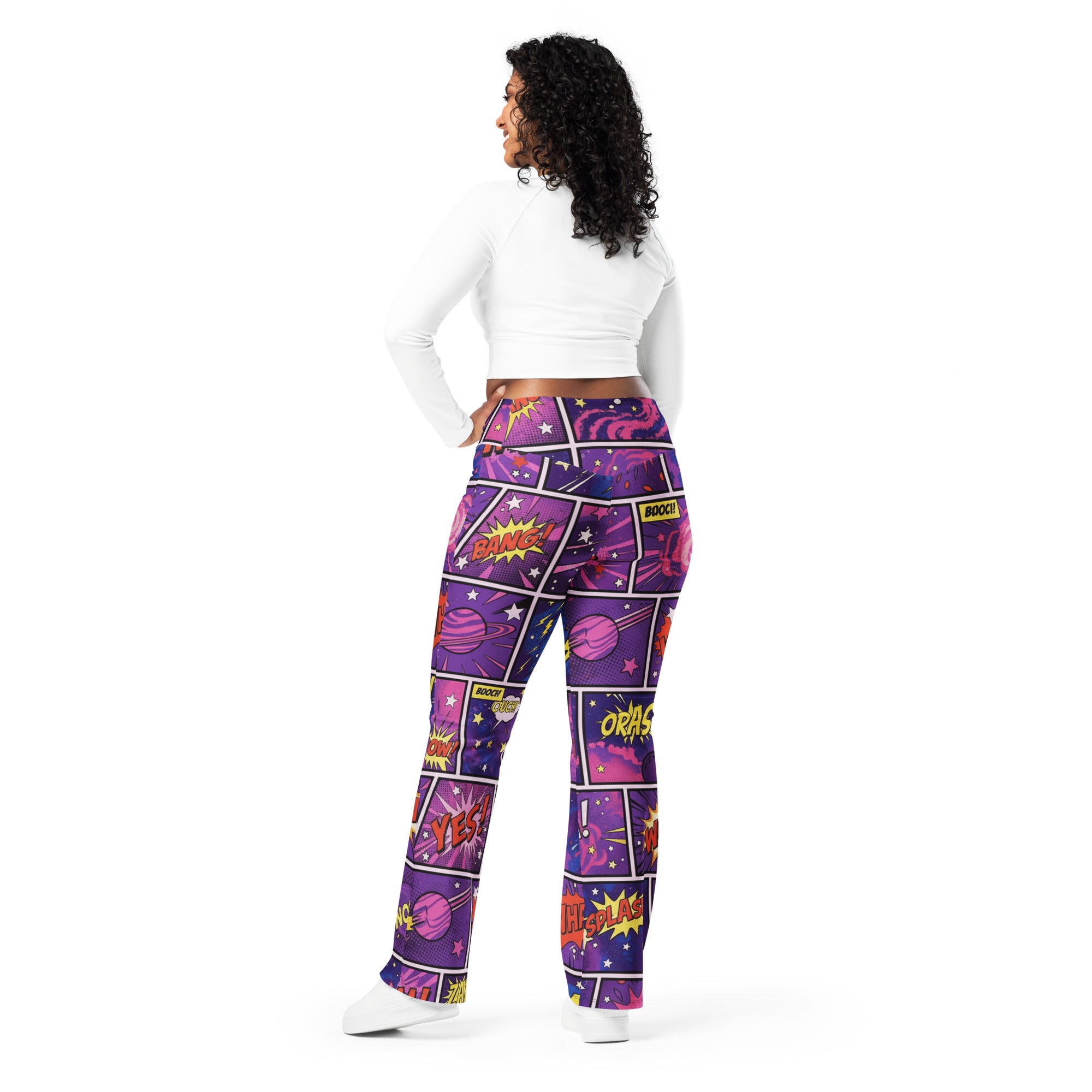 Comic Strip Cosmic Boom Flare Leggings | GearBunch
