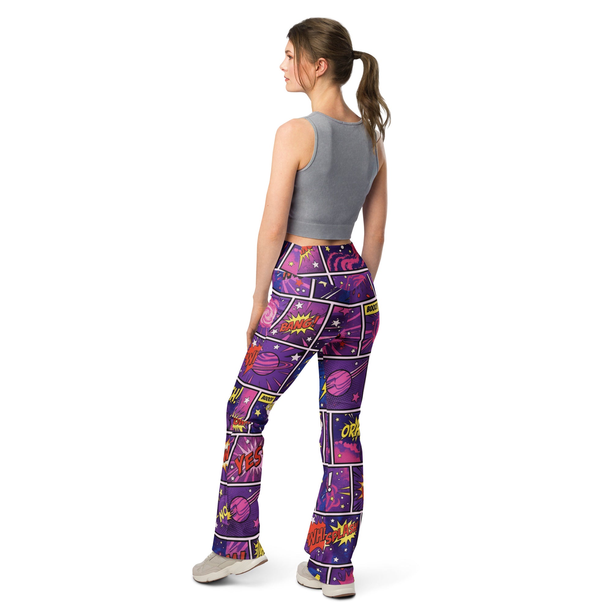 Comic Strip Cosmic Boom Flare Leggings | GearBunch