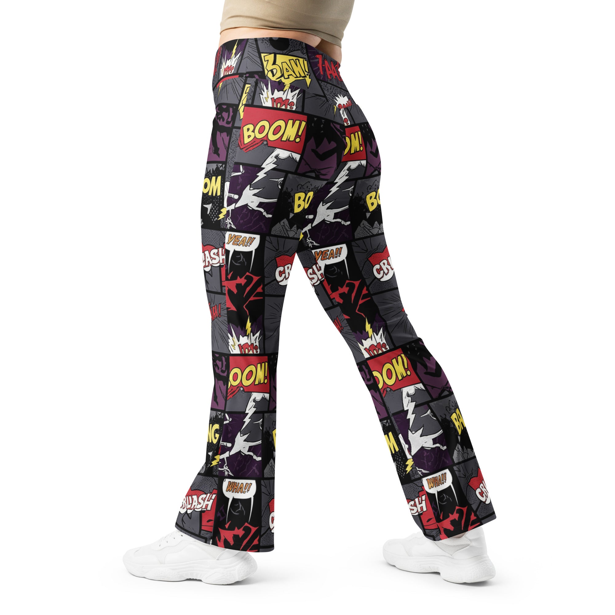 Comic Strip Dark Knight Flare Leggings | GearBunch