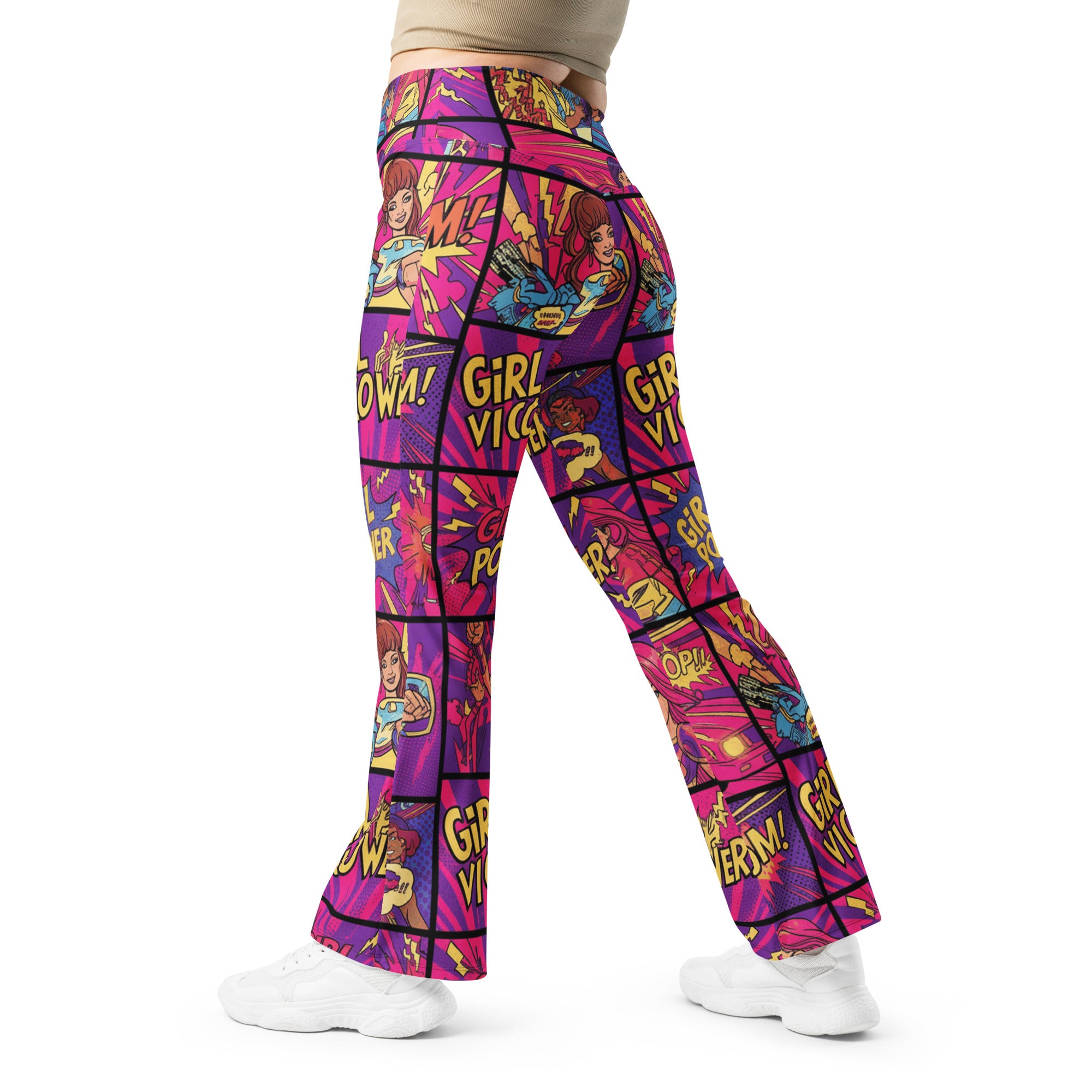 Comic Strip Girl Power Flare Leggings | GearBunch