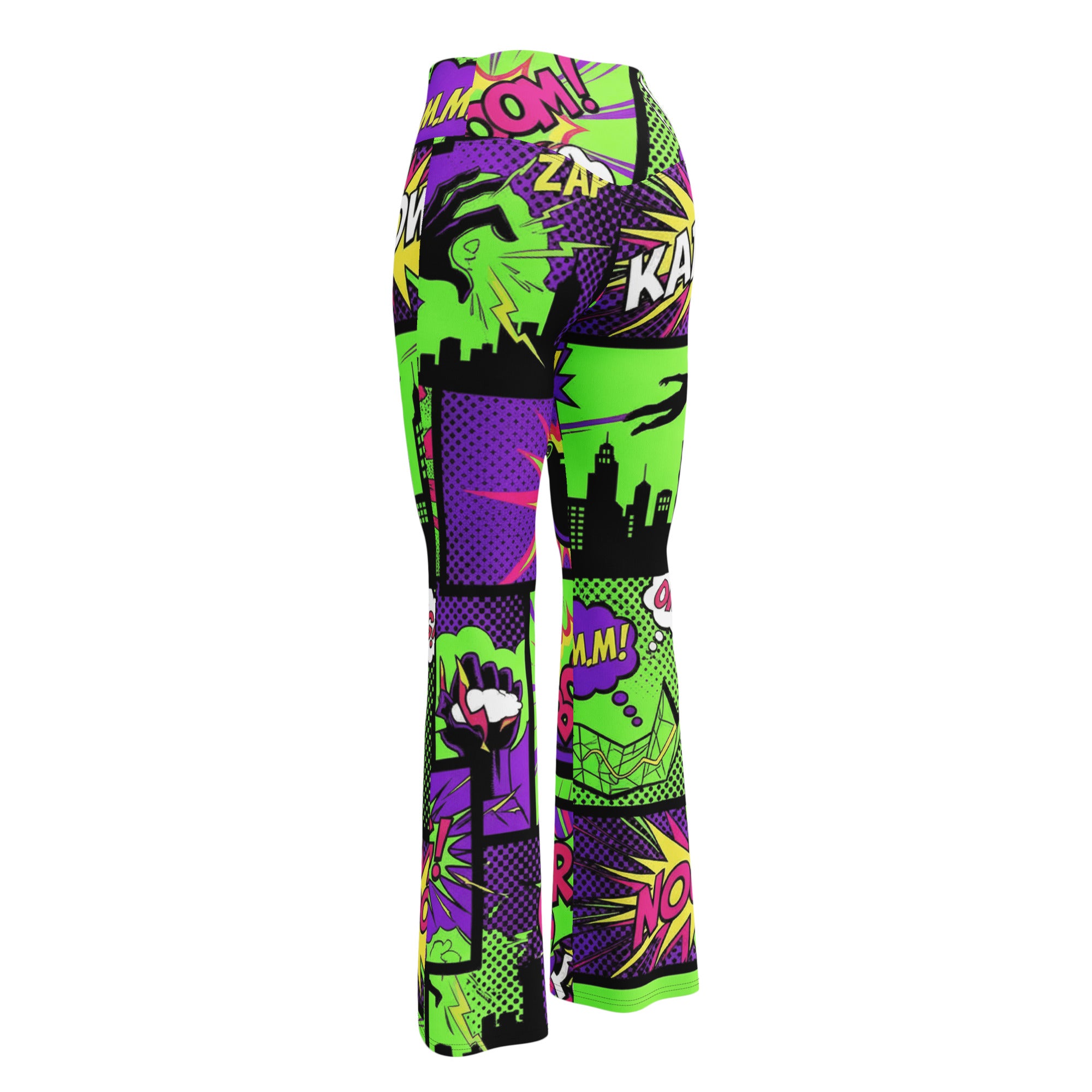 Comic Strip Neon Villain Flare Leggings | GearBunch