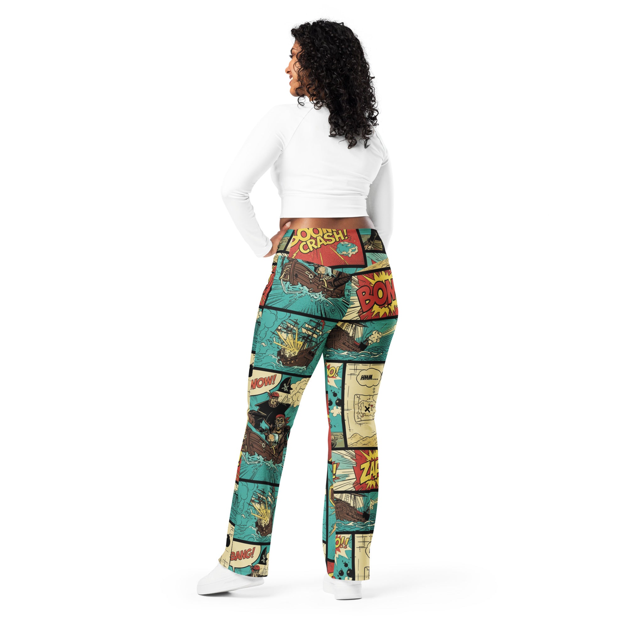 Comic Strip Pirate Adventure Flare Leggings | GearBunch