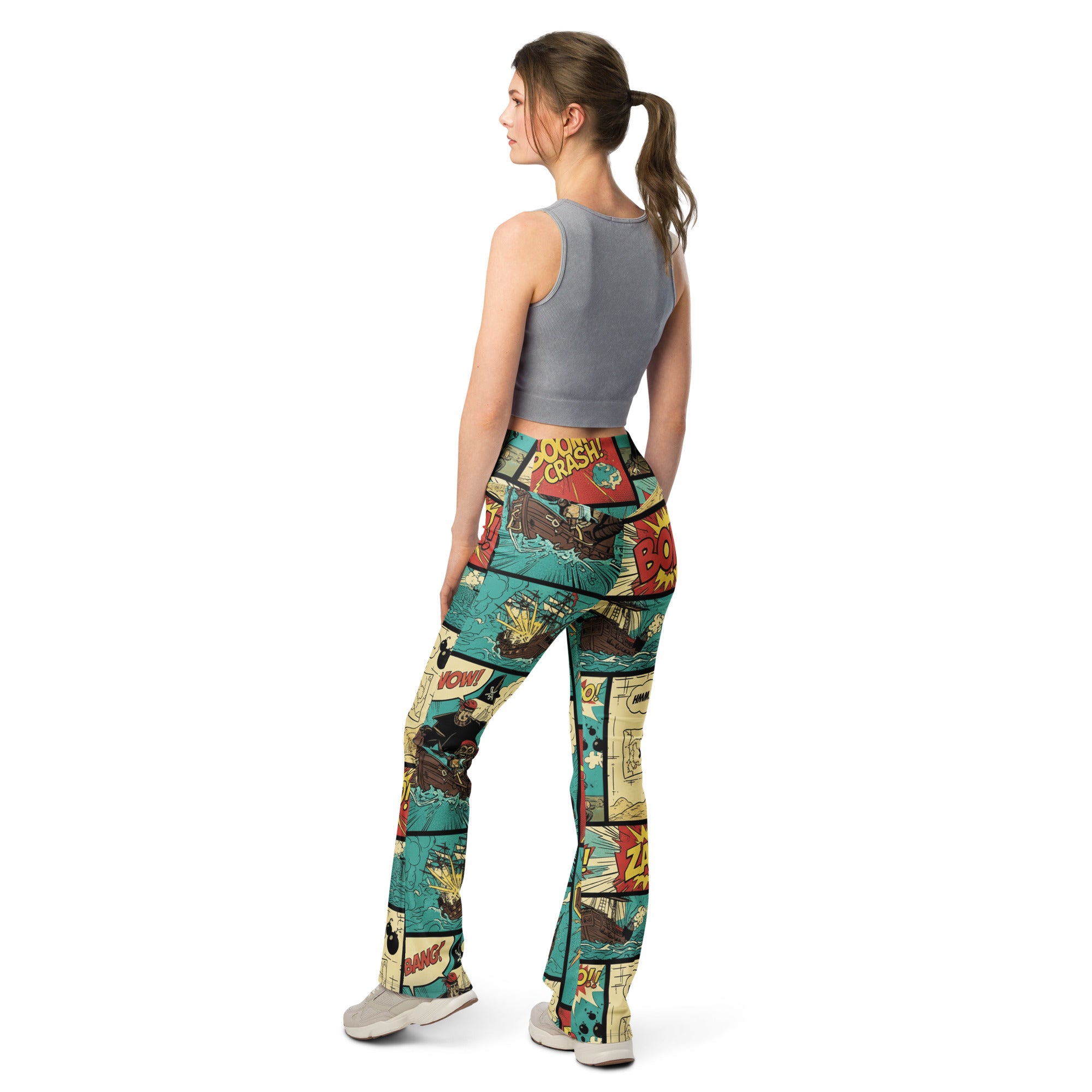 Comic Strip Pirate Adventure Flare Leggings | GearBunch