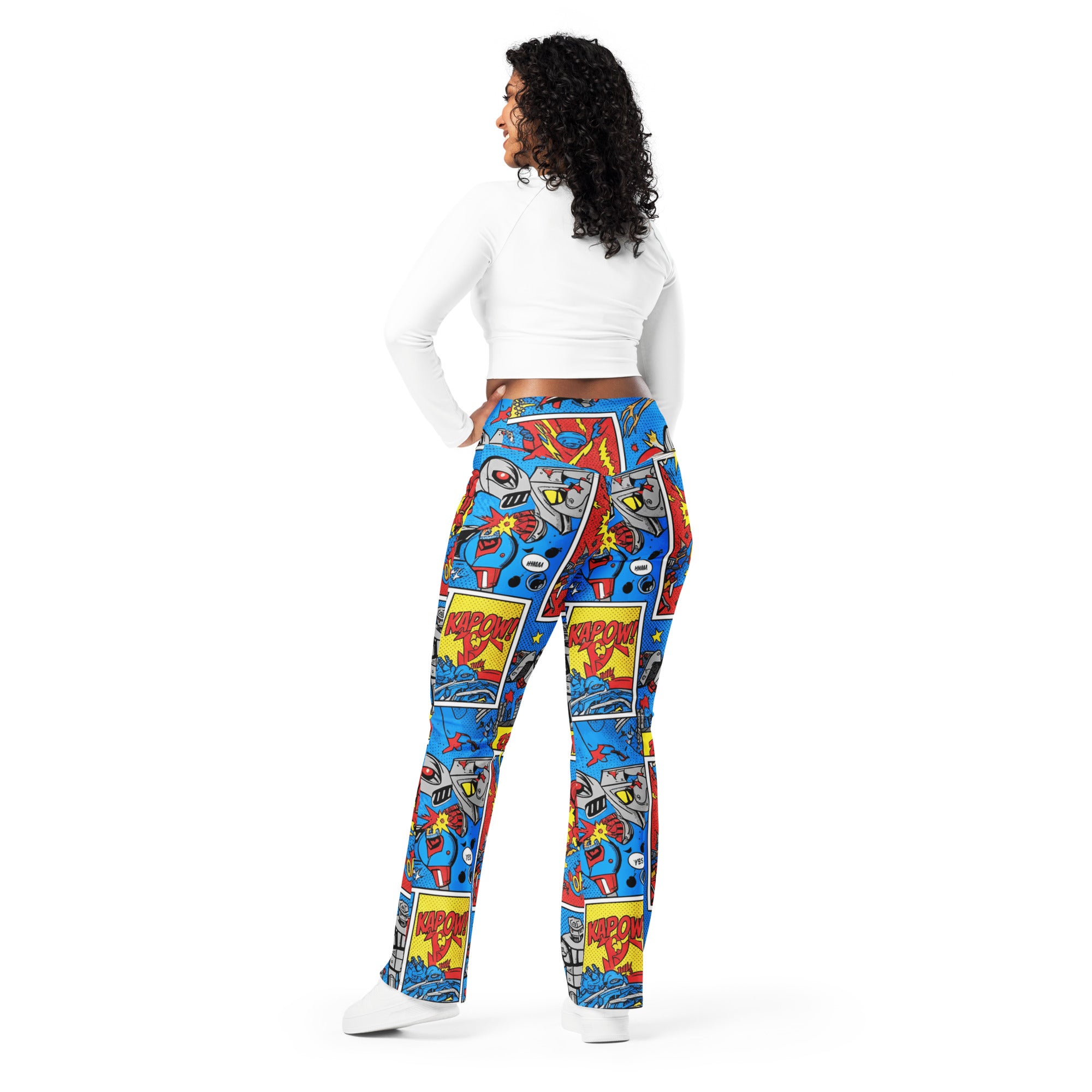 Comic Strip Robot Wars Flare Leggings | GearBunch