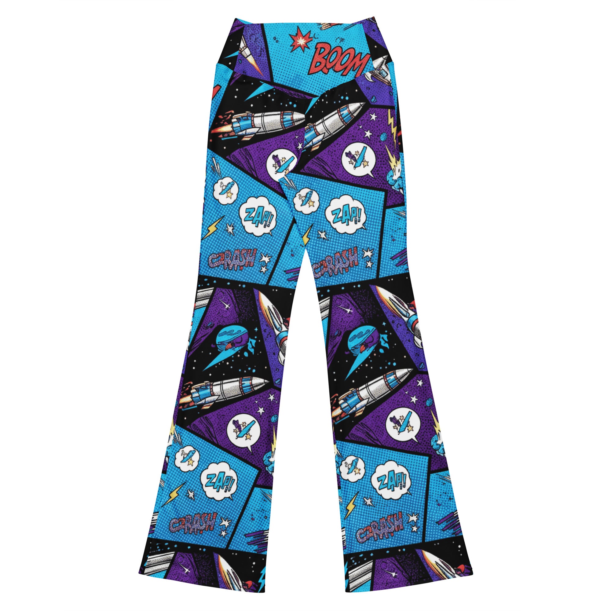 Comic Strip Space Battle Flare Leggings | GearBunch