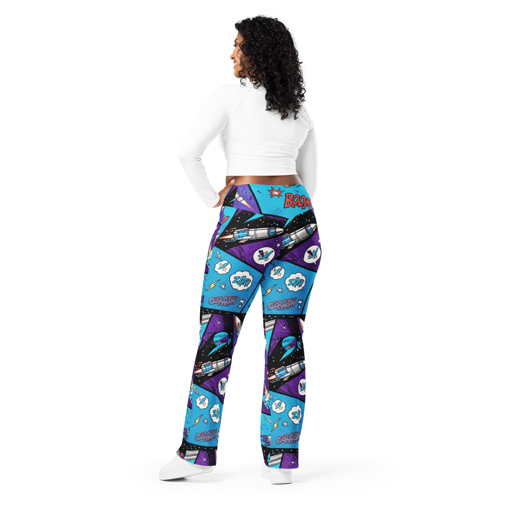 Comic Strip Space Battle Flare Leggings | GearBunch