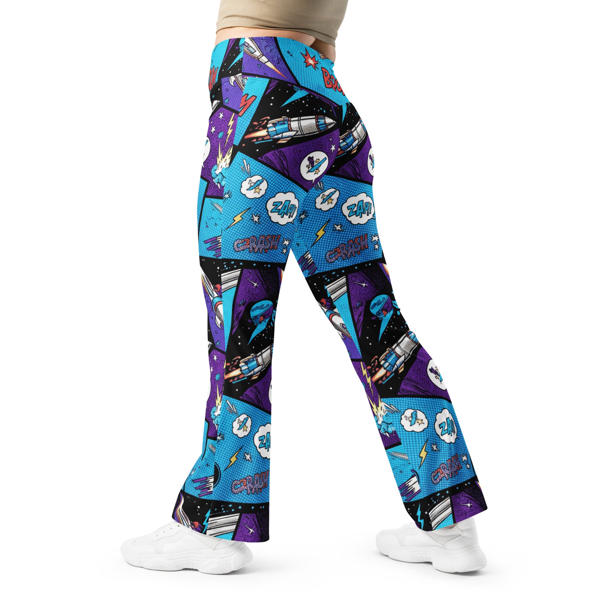 Comic Strip Space Battle Flare Leggings | GearBunch