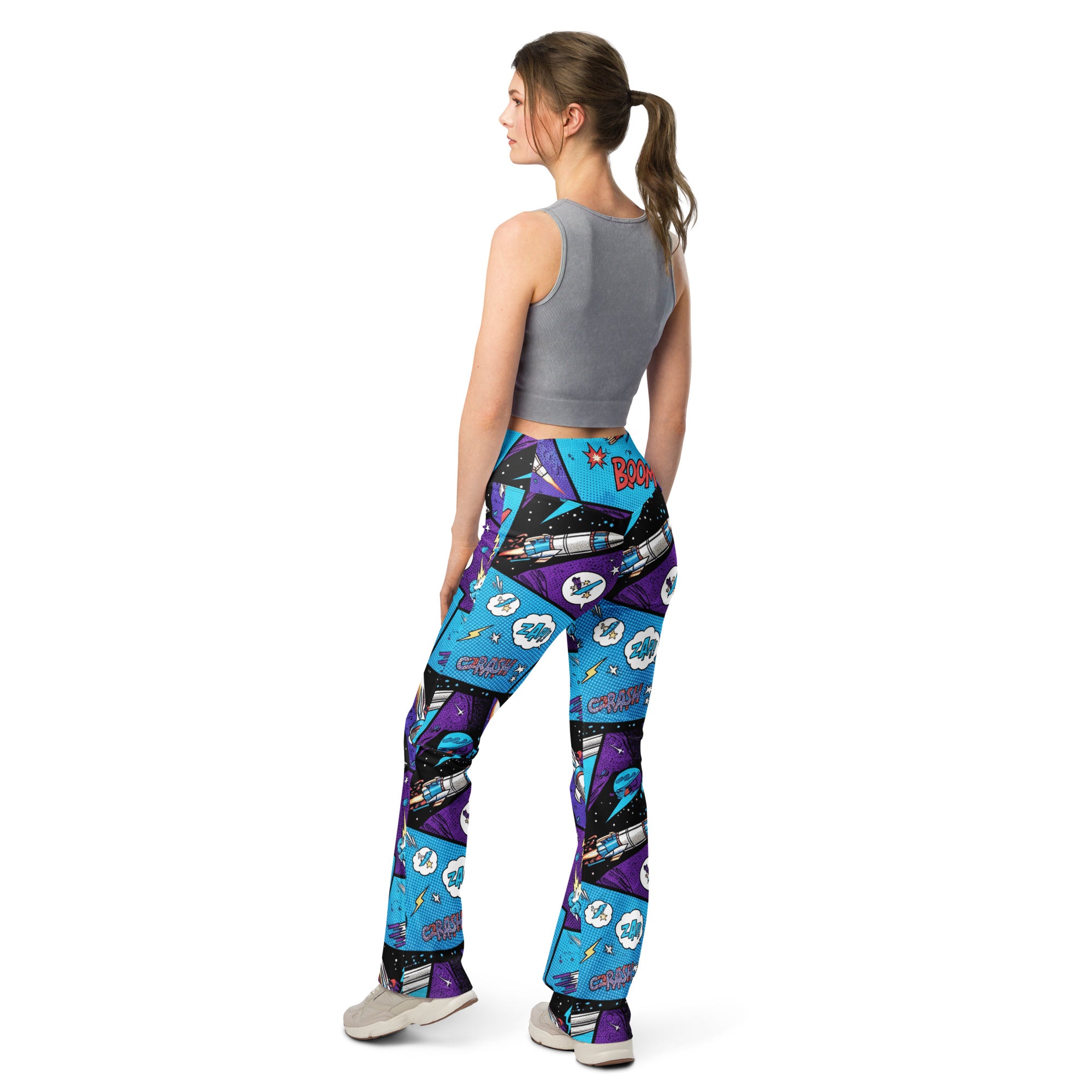 Comic Strip Space Battle Flare Leggings | GearBunch