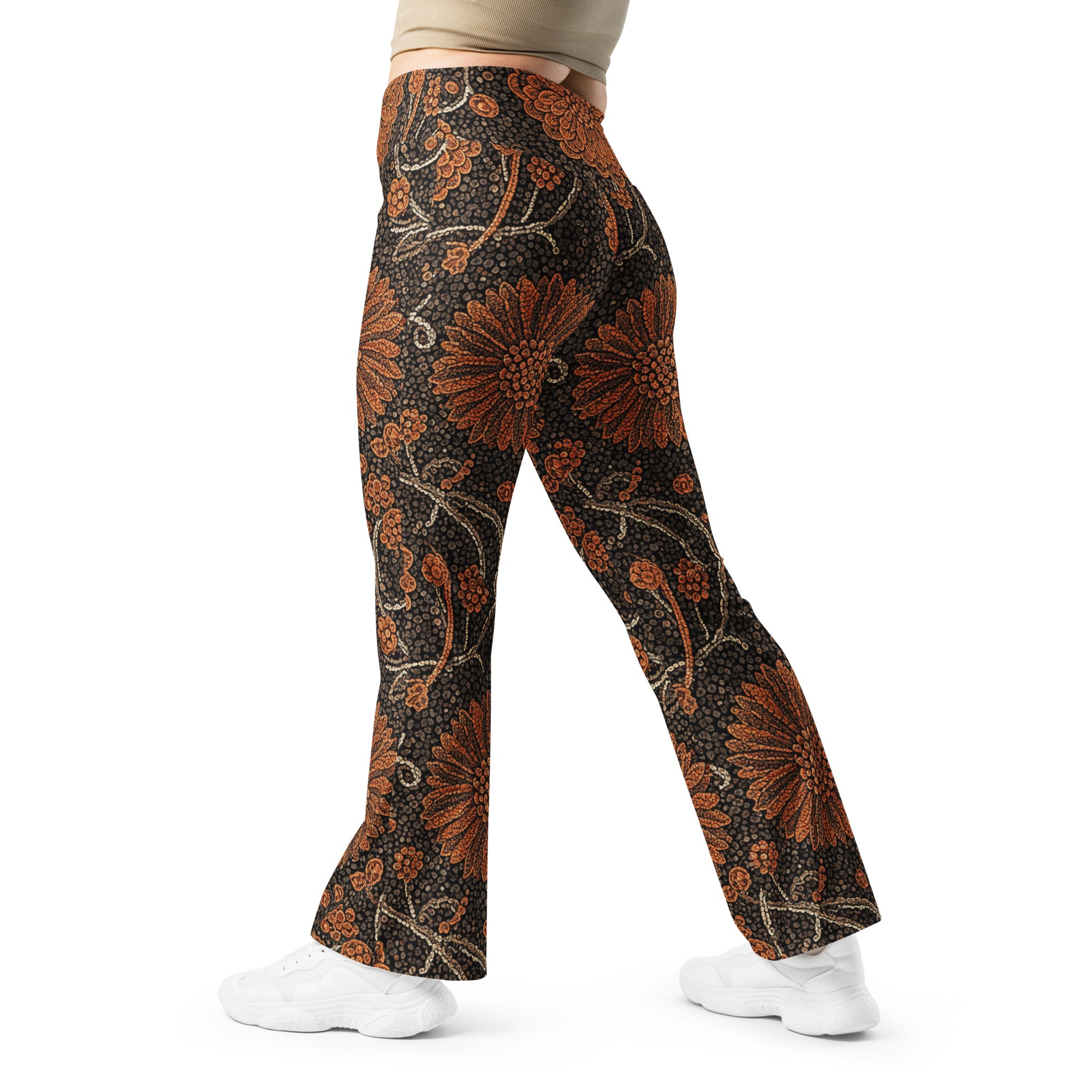 Copper Paillette Baroque Flare Leggings | GearBunch