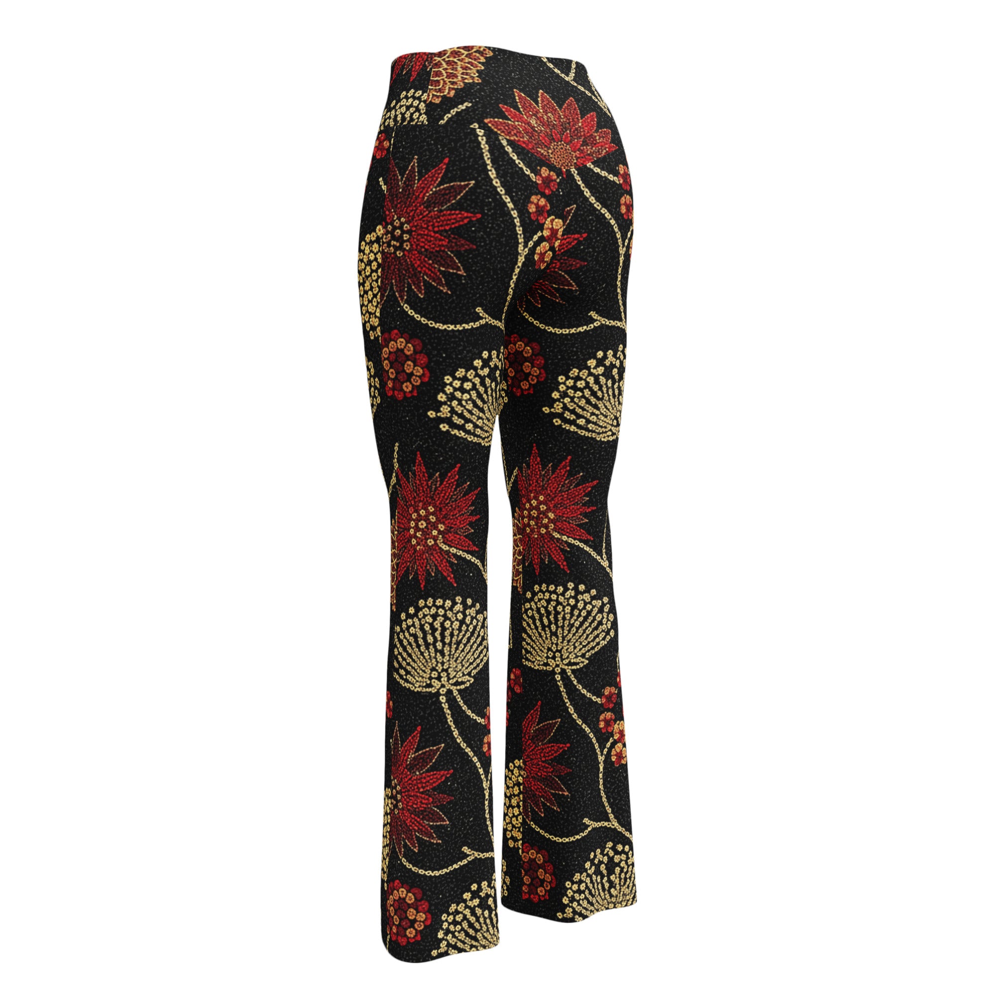 Gold Paillette Rose Garden Flare Leggings | GearBunch