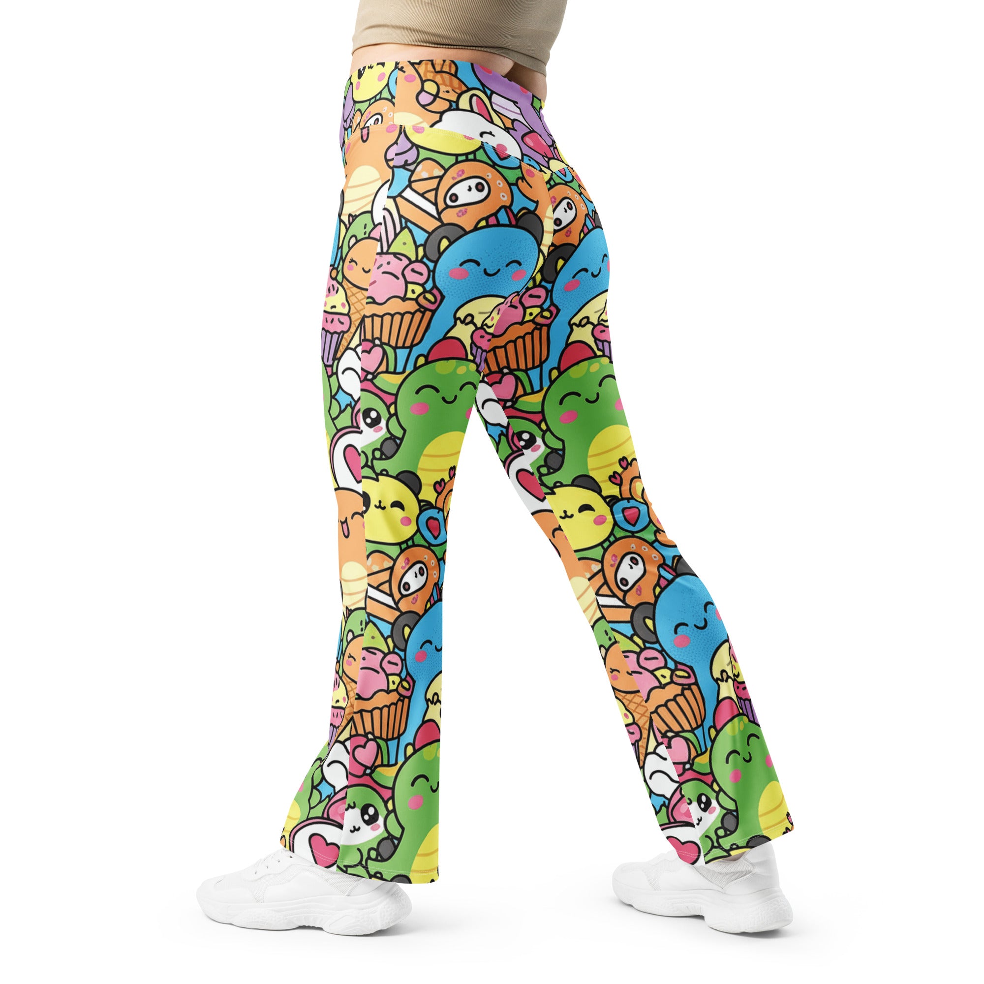 Kawaii Dinosaur Stomp Flare Leggings | GearBunch