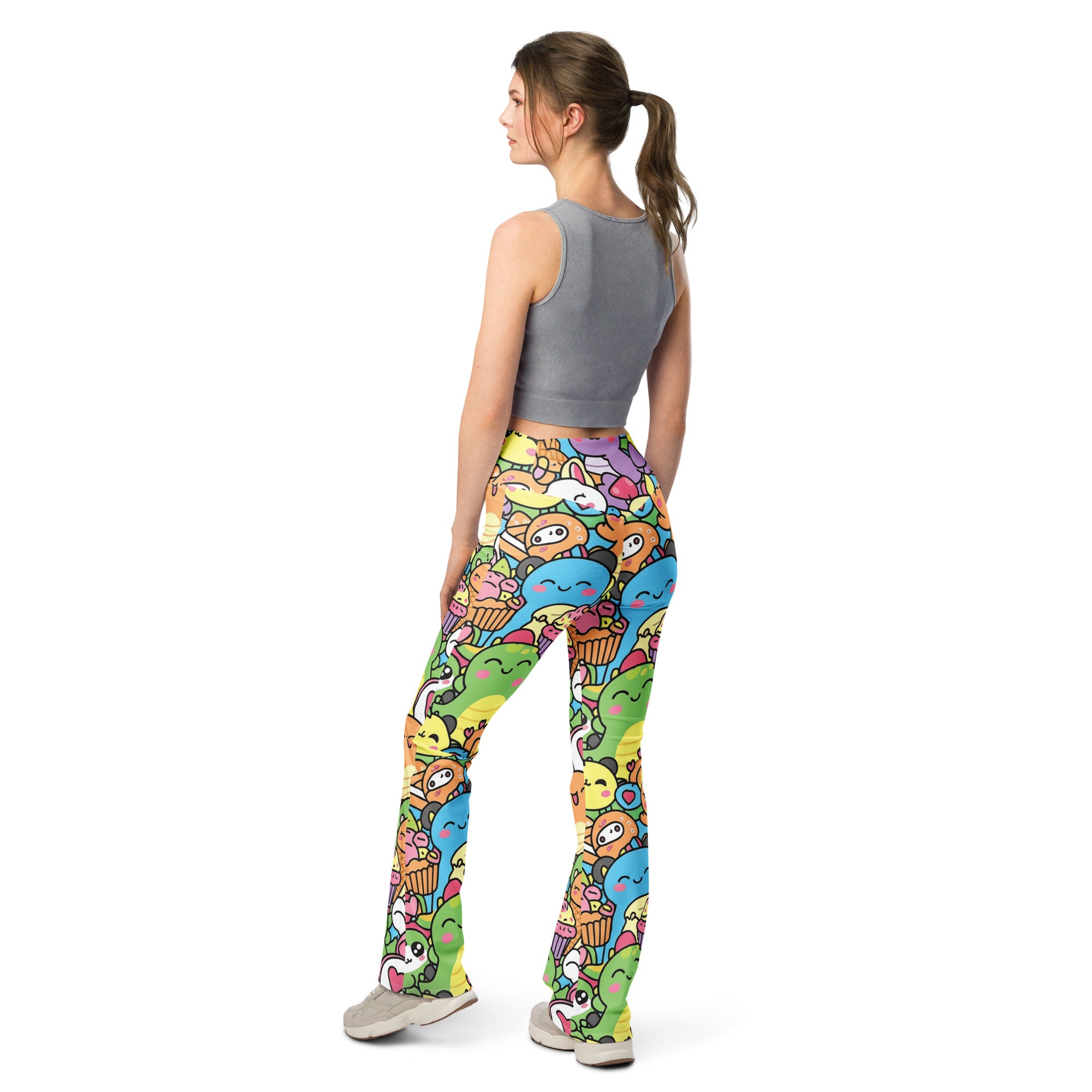 Kawaii Dinosaur Stomp Flare Leggings | GearBunch