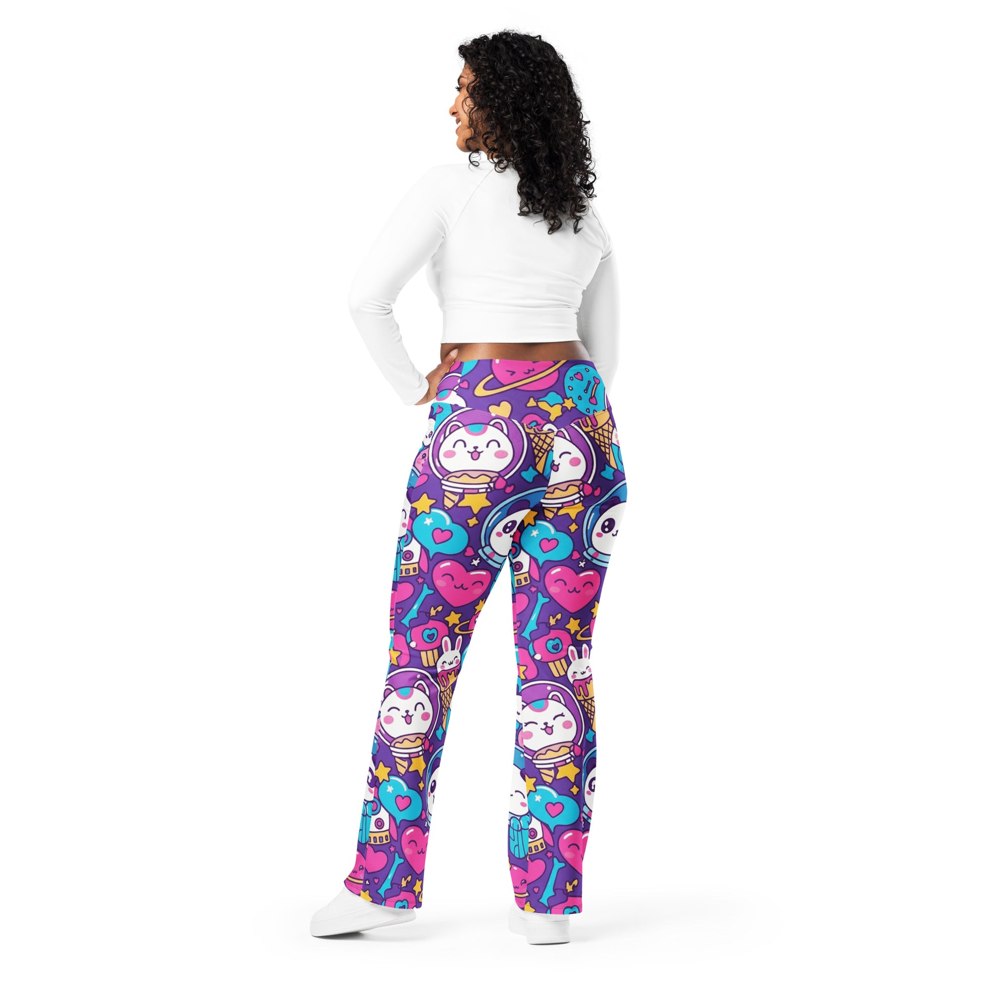 Kawaii Space Cats Flare Leggings | GearBunch