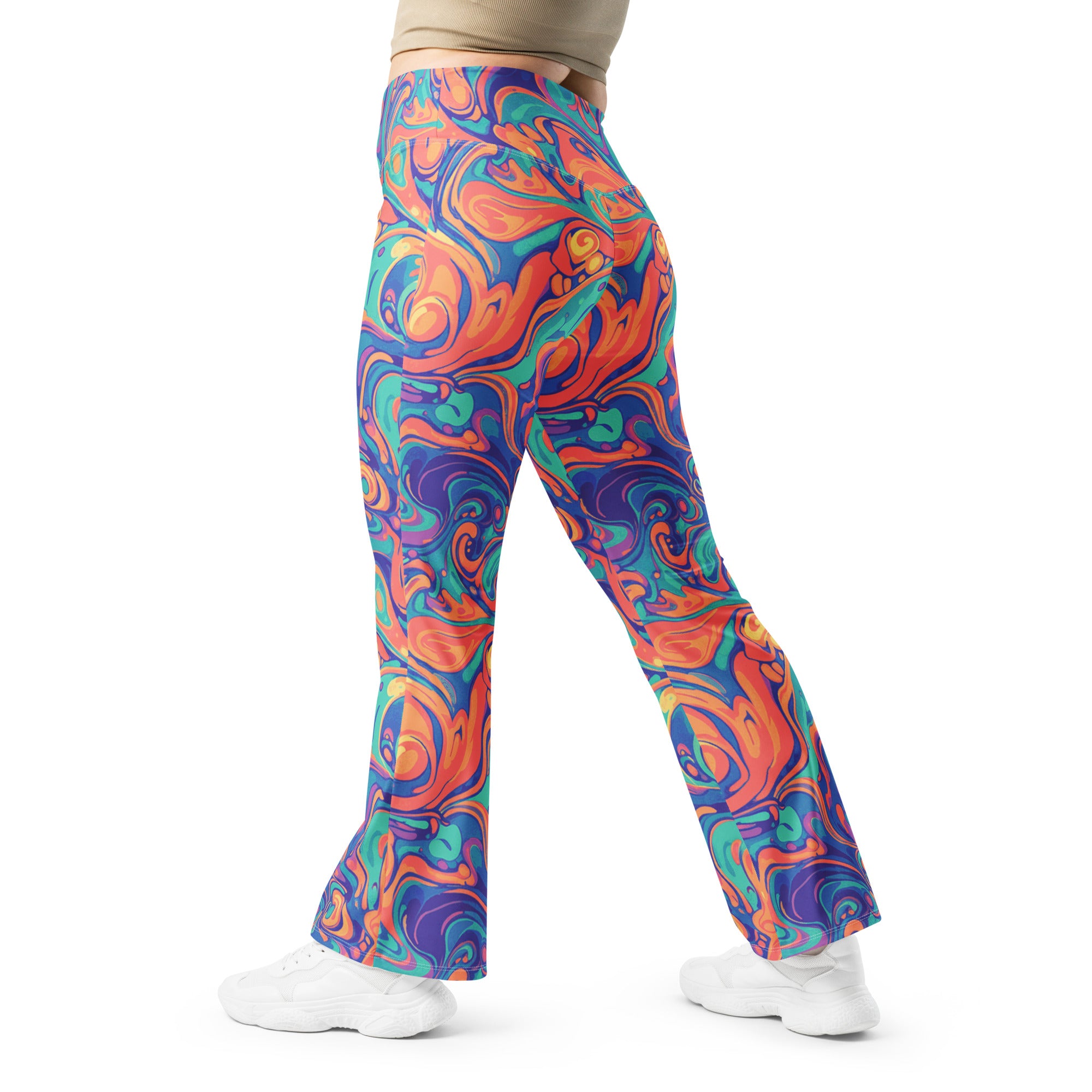 Liquid Marble Coral Reef Flare Leggings | GearBunch