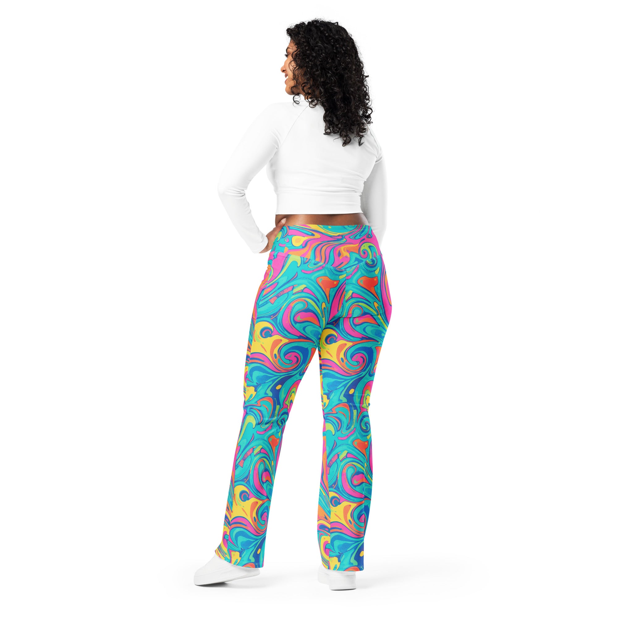 Liquid Marble Tropical Paradise Flare Leggings | GearBunch