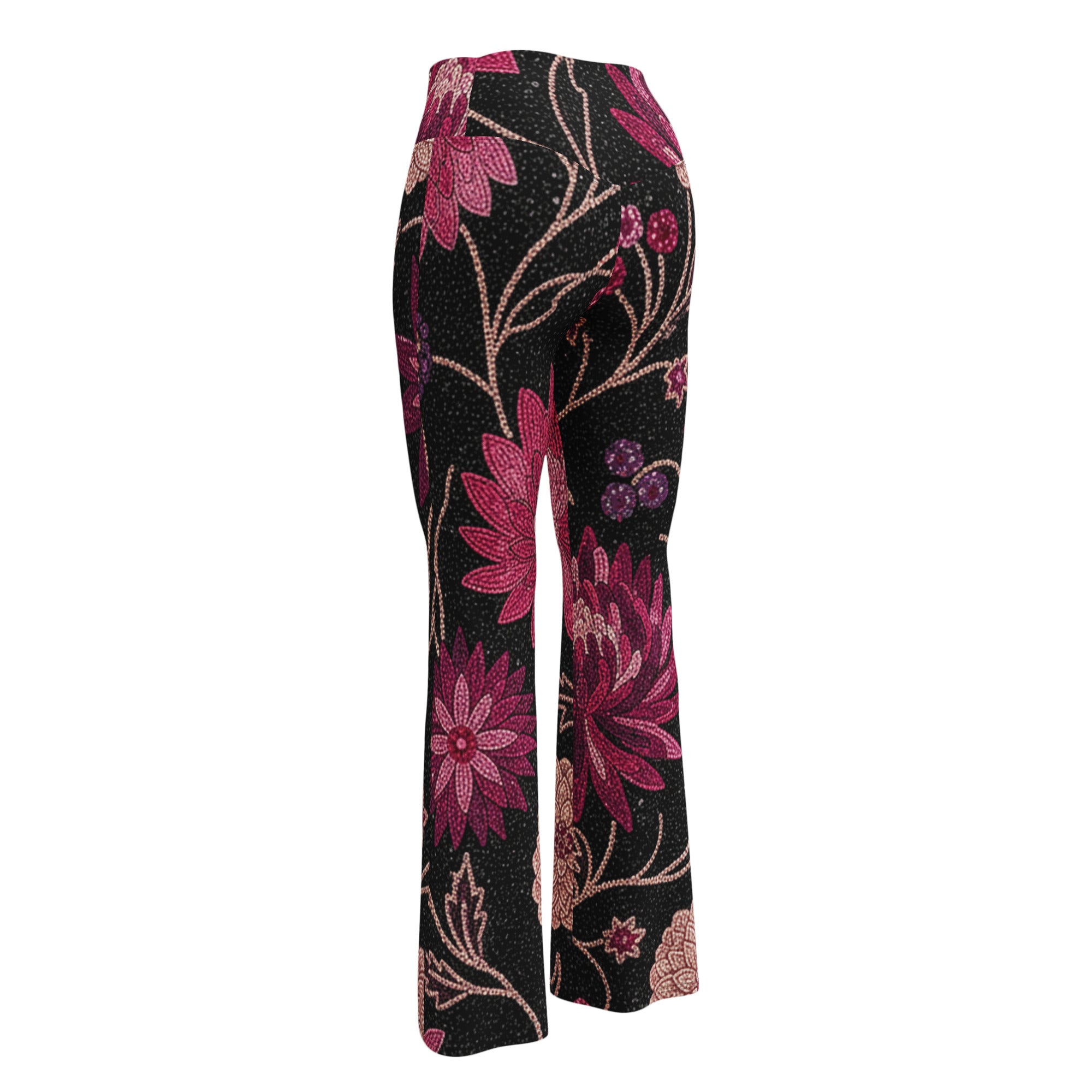 Midnight Paillette Peony Flare Leggings | GearBunch
