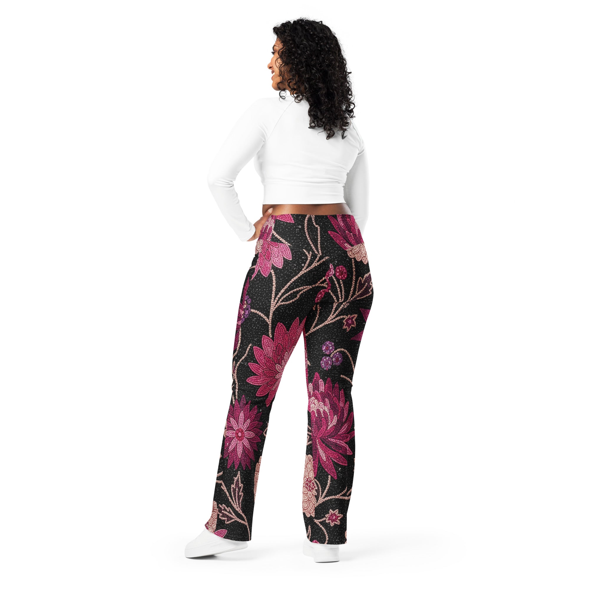 Midnight Paillette Peony Flare Leggings | GearBunch