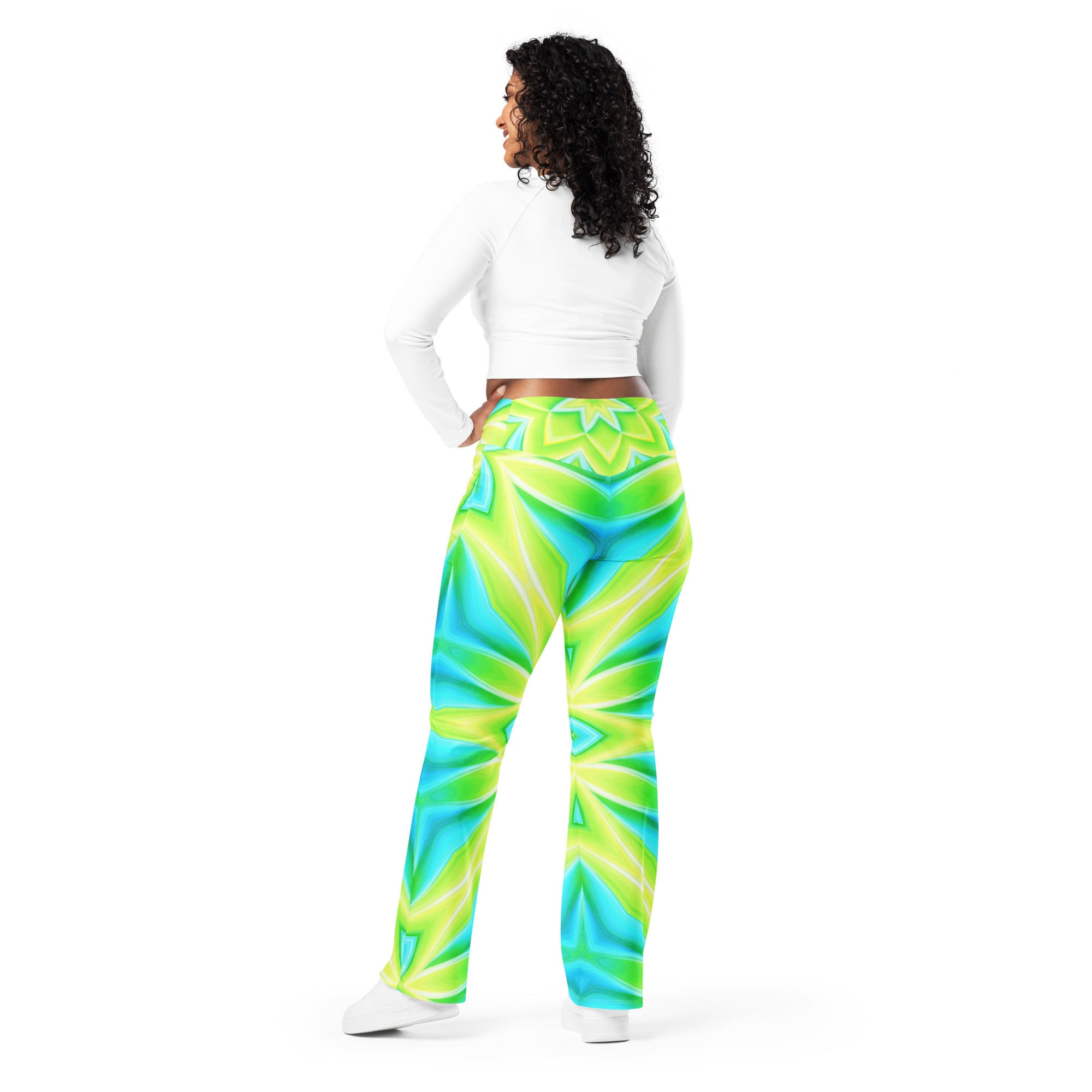 Psychedelic Lemon Zap Flare Leggings | GearBunch