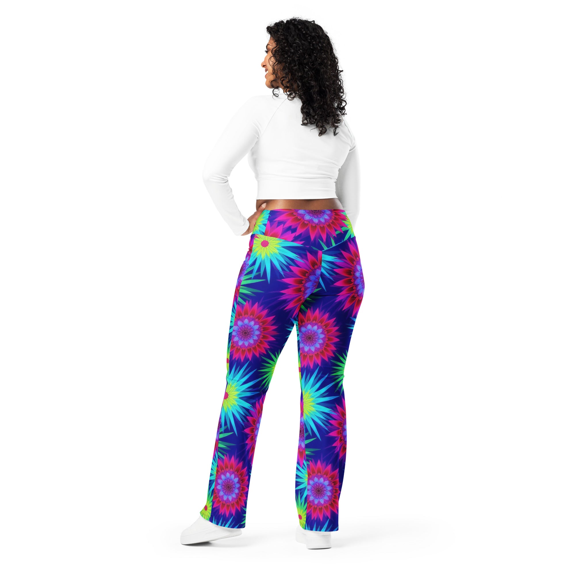 Psychedelic Neon Rainbow Burst Flare Leggings | GearBunch