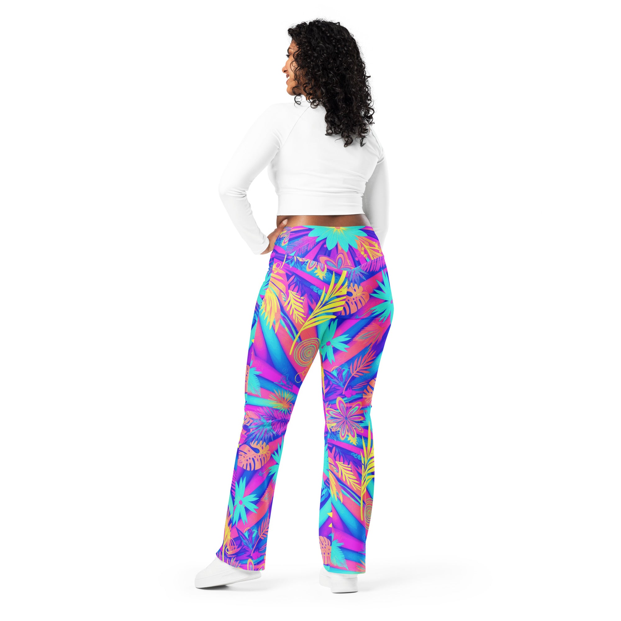 Psychedelic Tropical Laser Flare Leggings | GearBunch