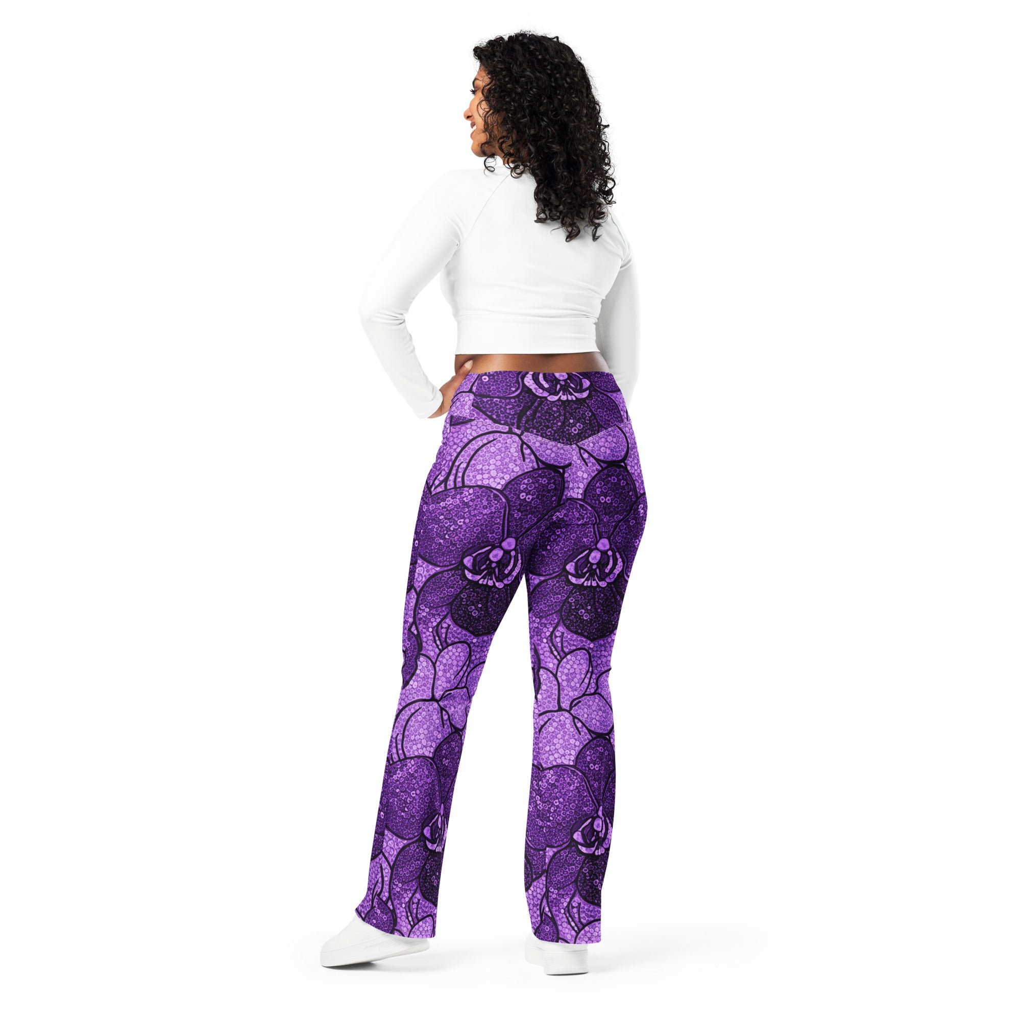 Purple Paillette Orchid Flare Leggings | GearBunch