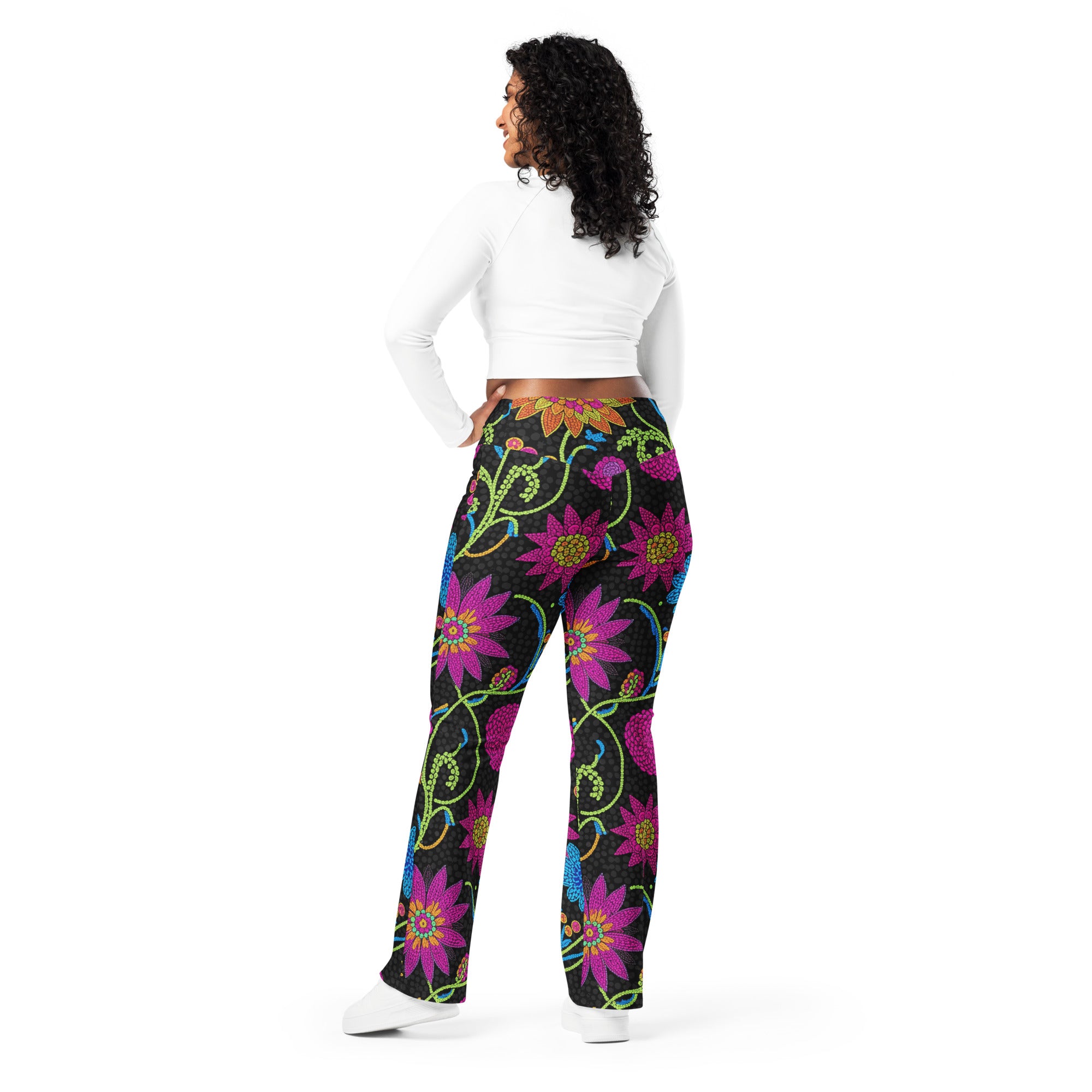 Rainbow Paillette Botanical Flare Leggings | GearBunch