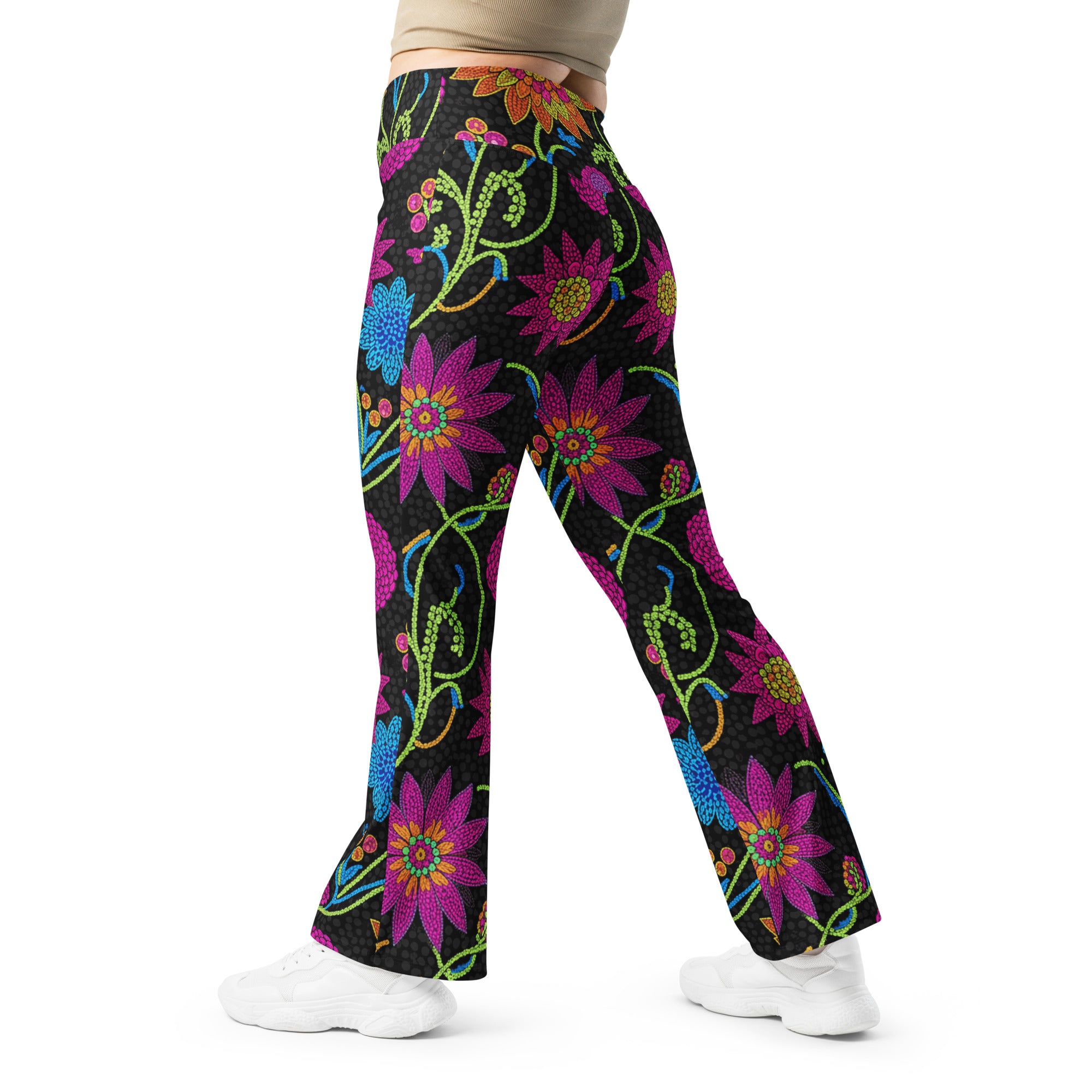 Rainbow Paillette Botanical Flare Leggings | GearBunch