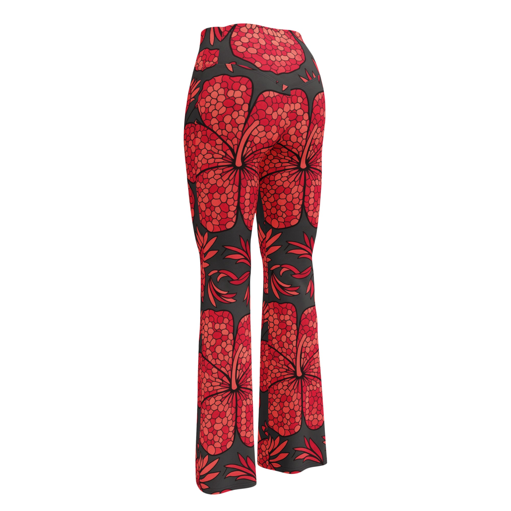 Scarlet Paillette Hibiscus Flare Leggings | GearBunch